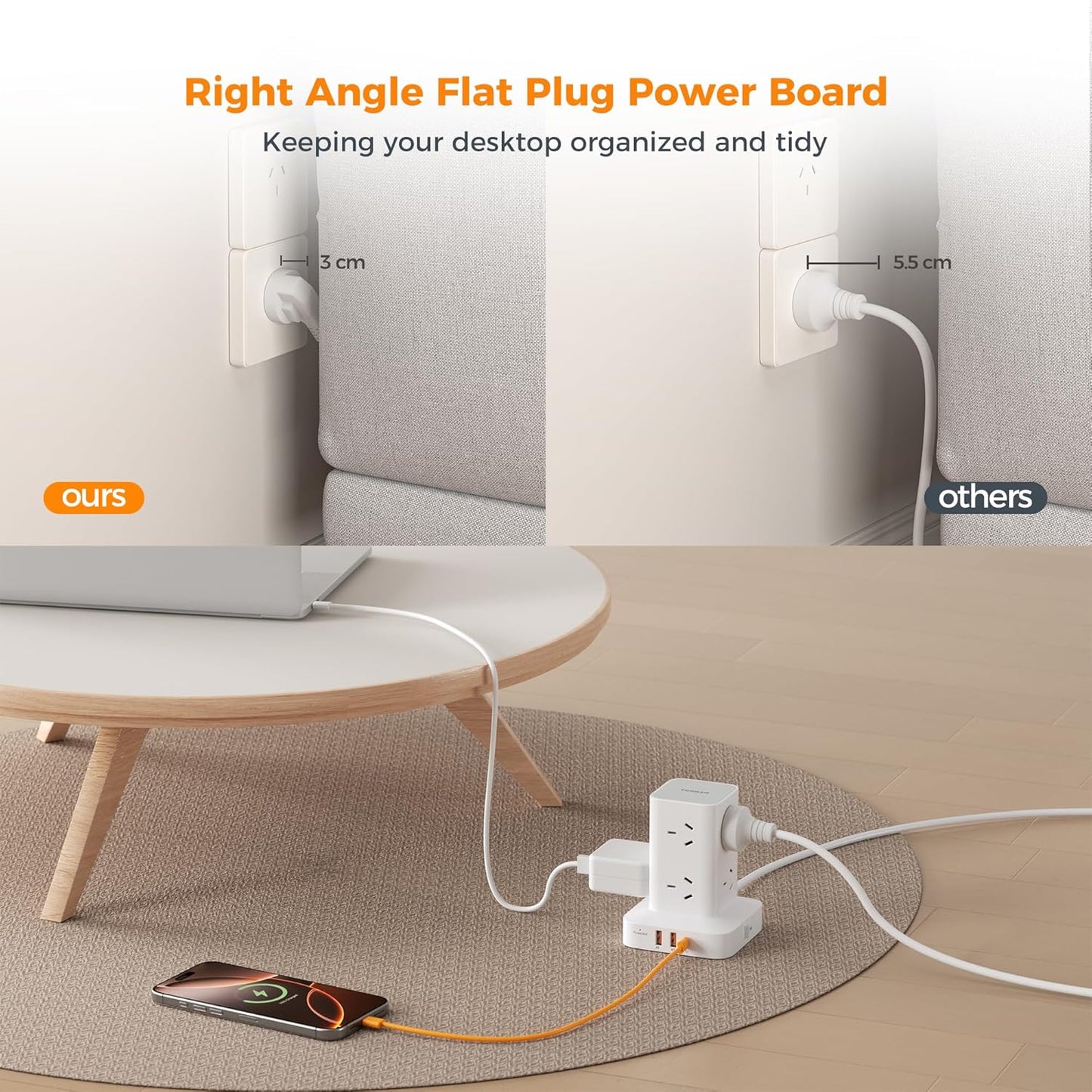 TESSAN 8-Outlet Power Strip with USB-C Surge Protection, White Electrical DEMO