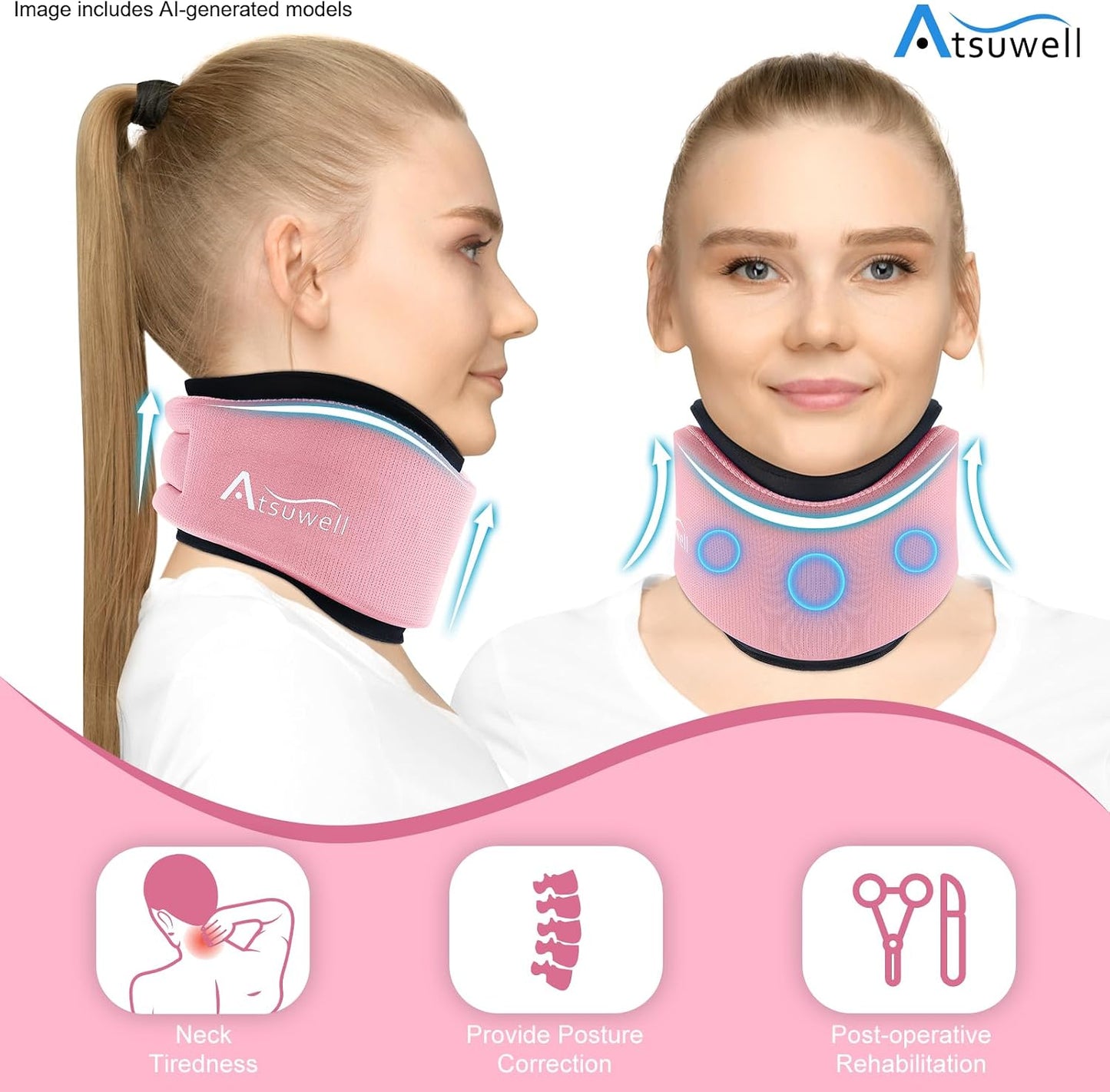 Atsuwell Soft Neck Brace Adjustable Cervical Collar Support Silicone One NEW