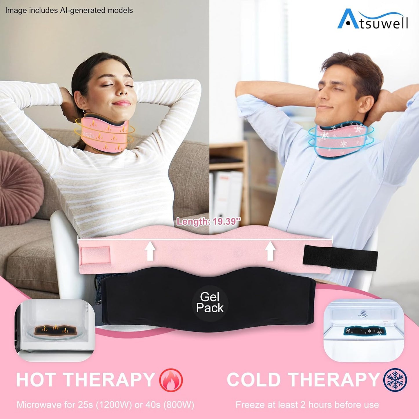 Atsuwell Soft Neck Brace Adjustable Cervical Collar Support Silicone One NEW