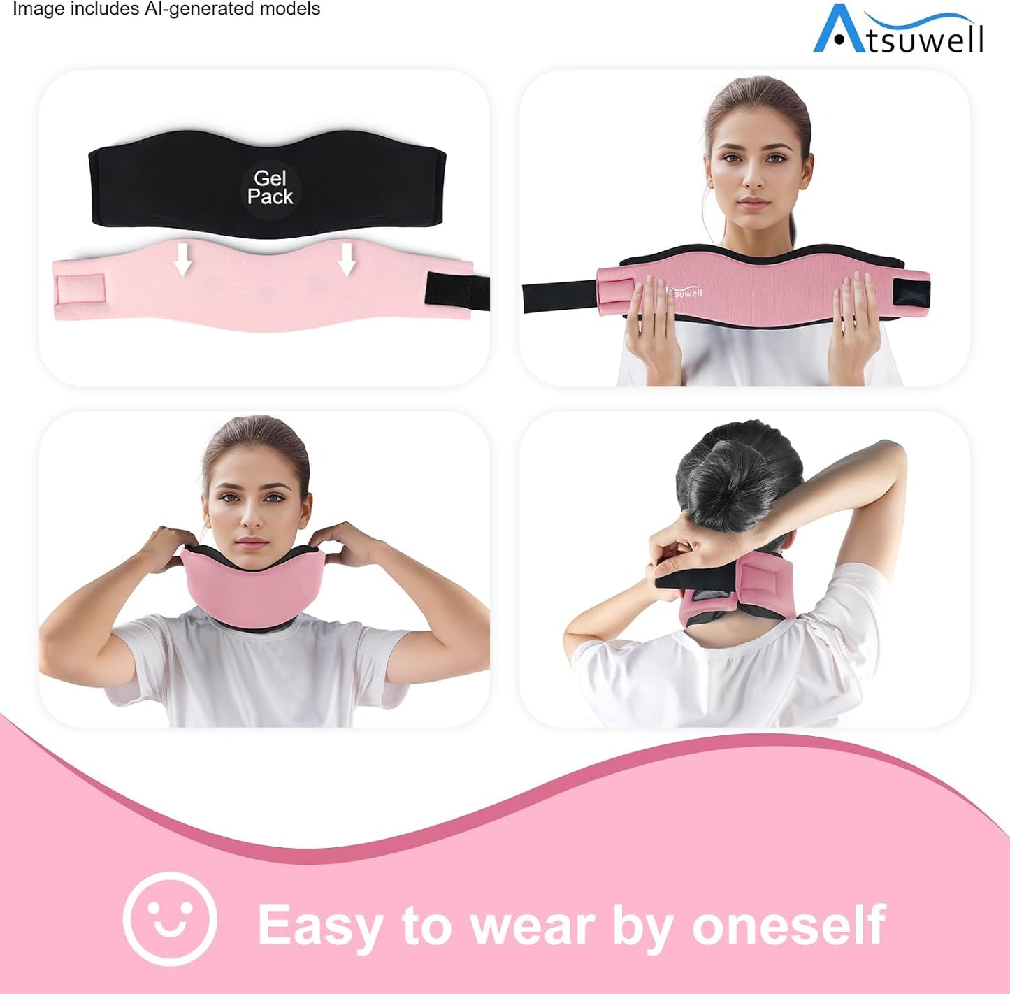 Atsuwell Soft Neck Brace Adjustable Cervical Collar Support Silicone One NEW