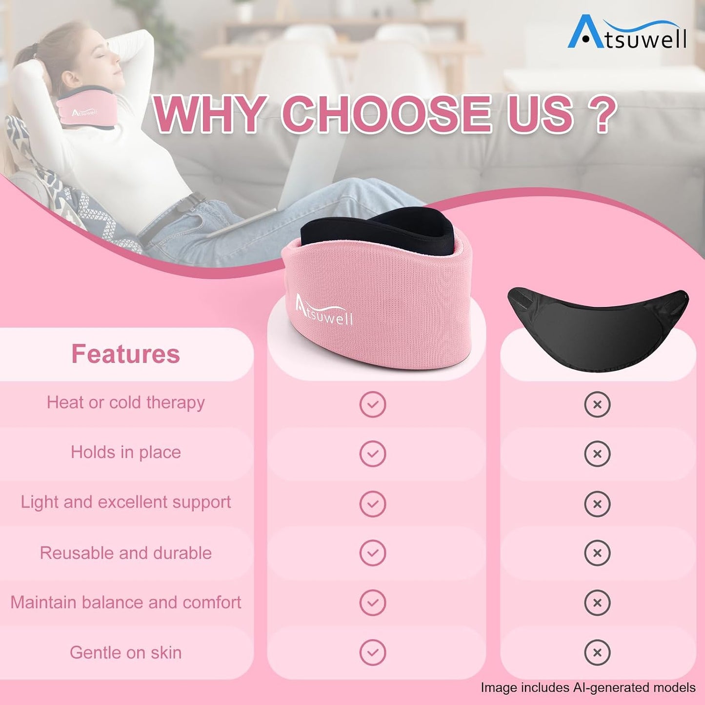 Atsuwell Soft Neck Brace Adjustable Cervical Collar Support Silicone One NEW