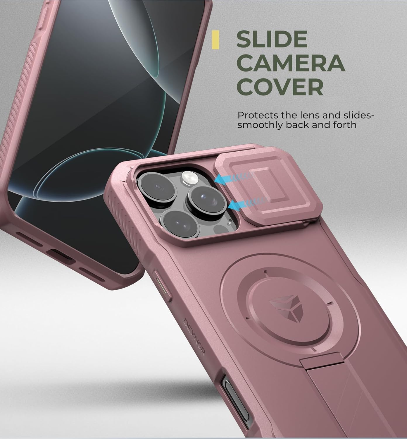Dexnor Phone Case with Slide Camera Cover and Adjustable Kickstand for iPhone