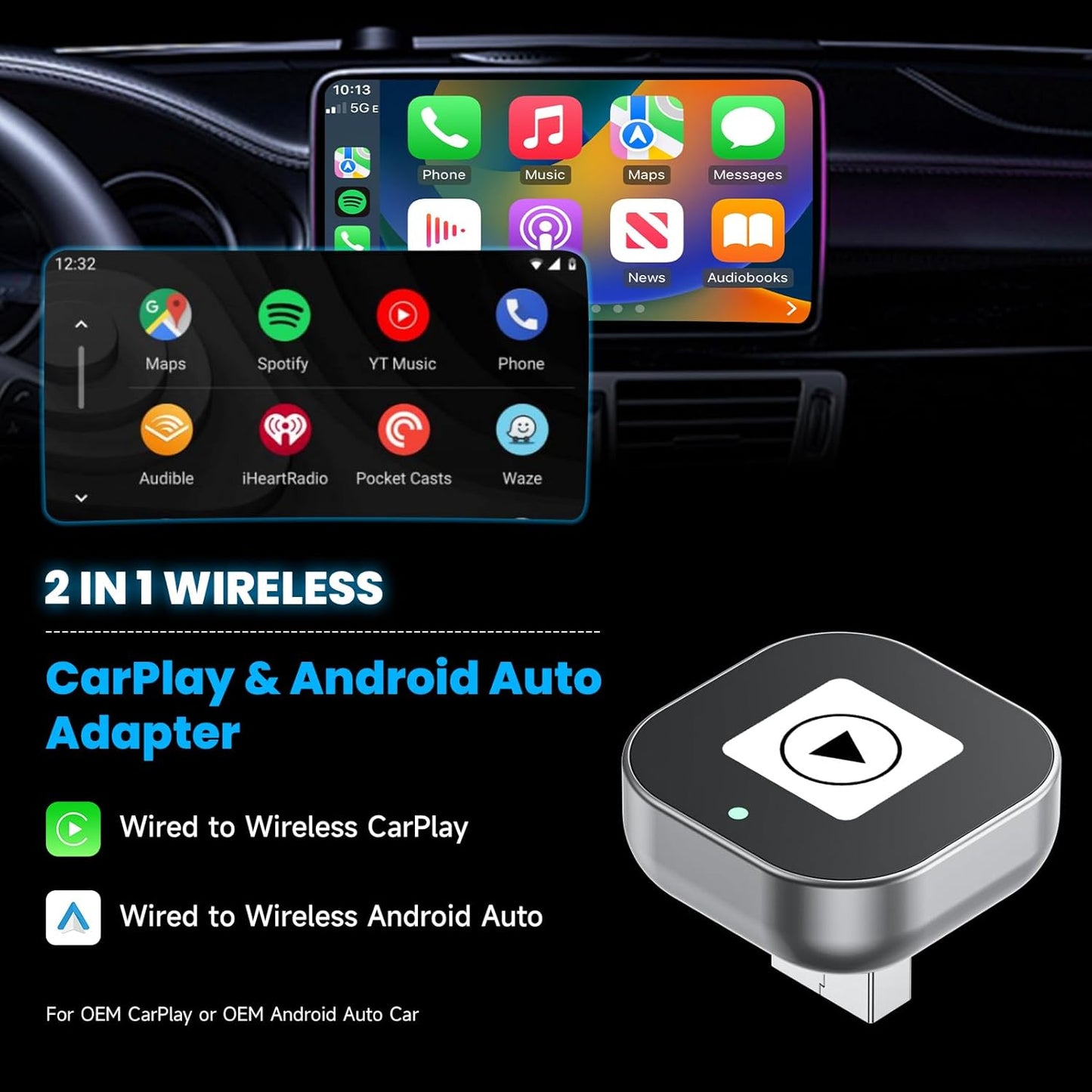 Wireless Silver Input Adapters for Apple CarPlay & Android Auto DEMO