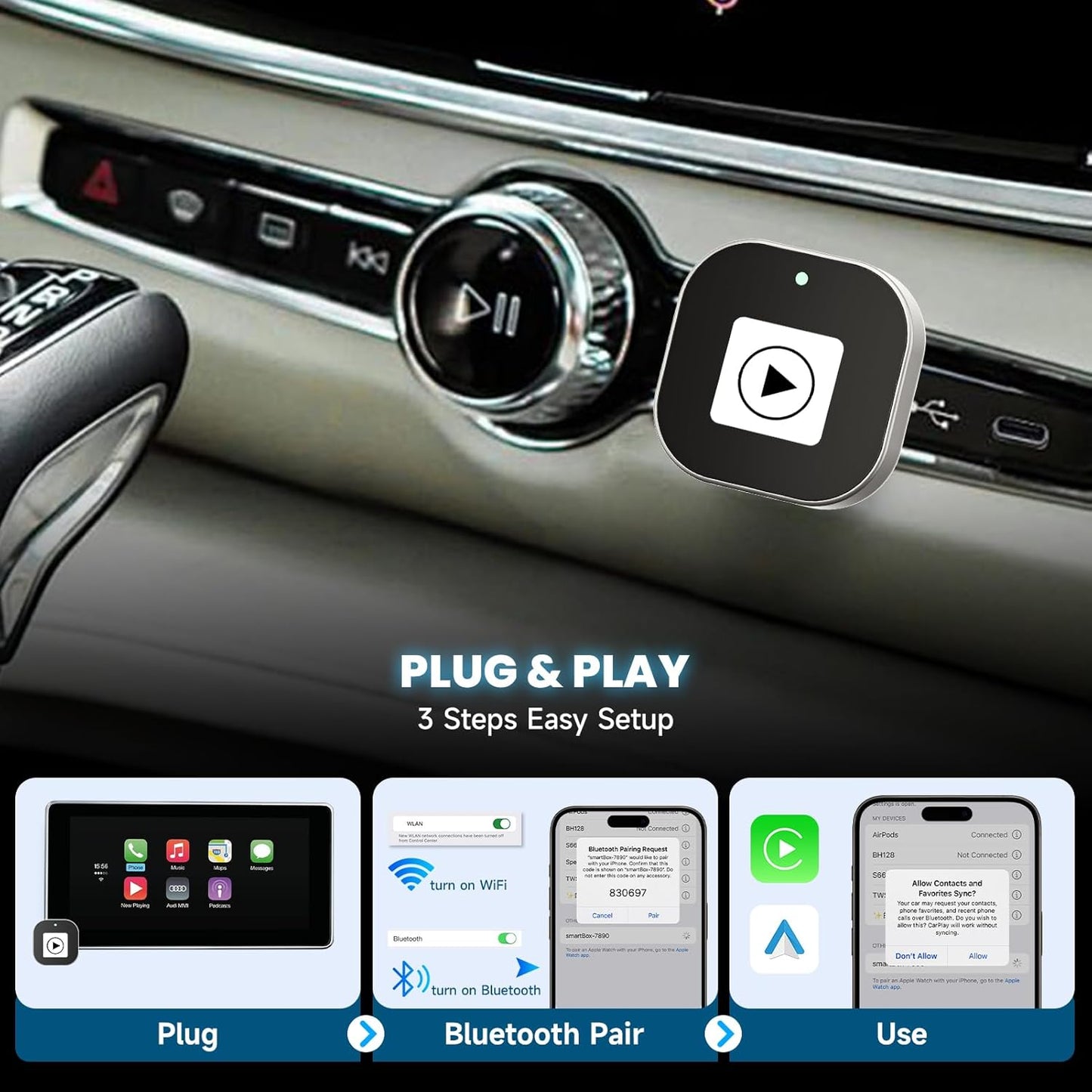 Wireless Silver Input Adapters for Apple CarPlay & Android Auto DEMO