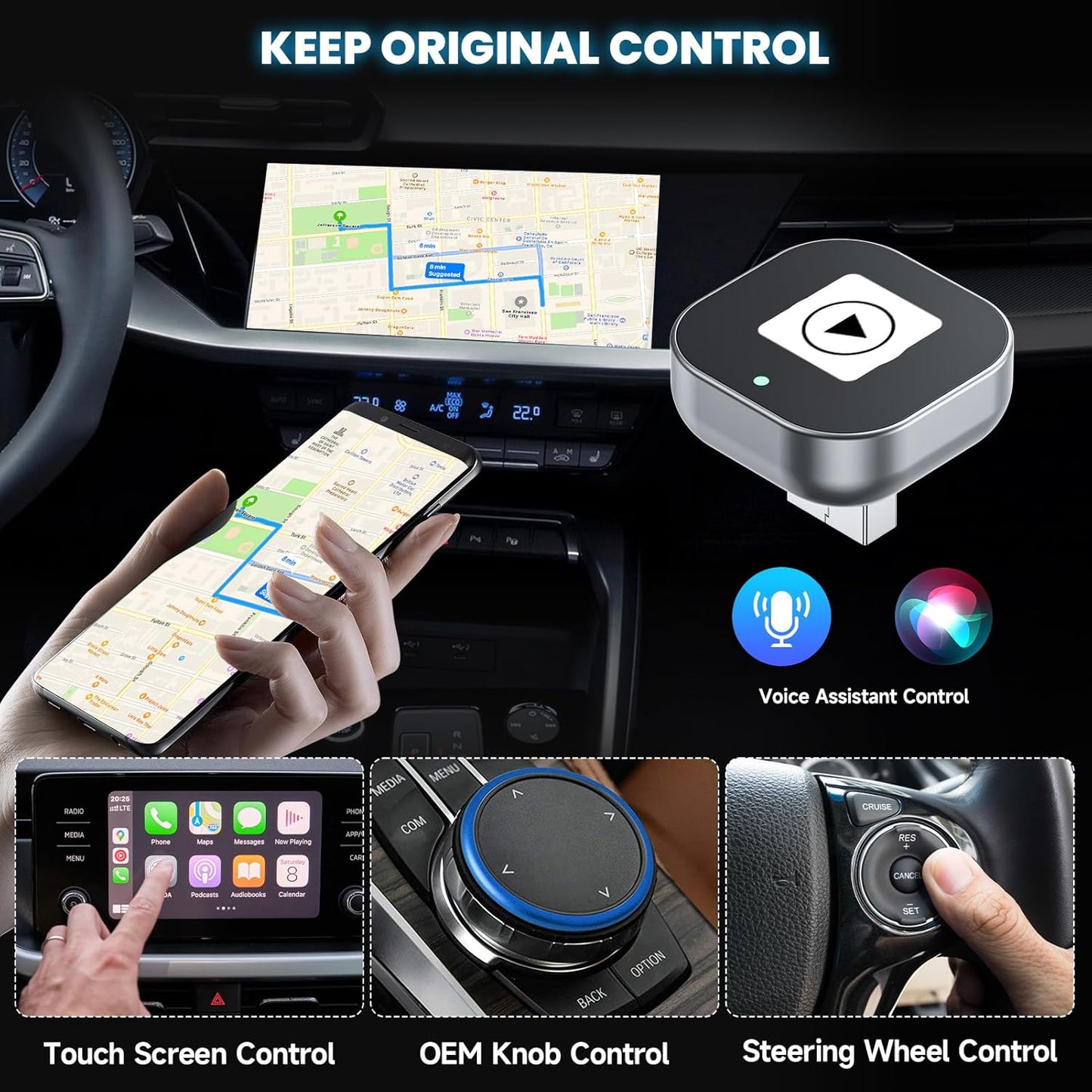 Wireless Silver Input Adapters for Apple CarPlay & Android Auto DEMO