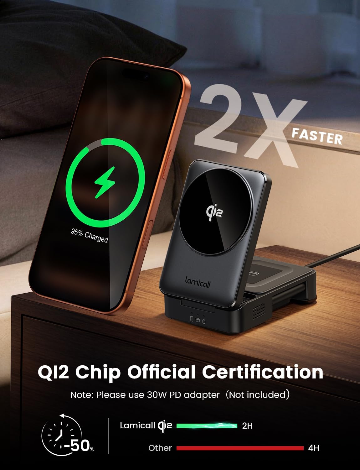 Lamicall 3-in-1 Qi2 Certified Wireless Charging Station Foldable Black NEW