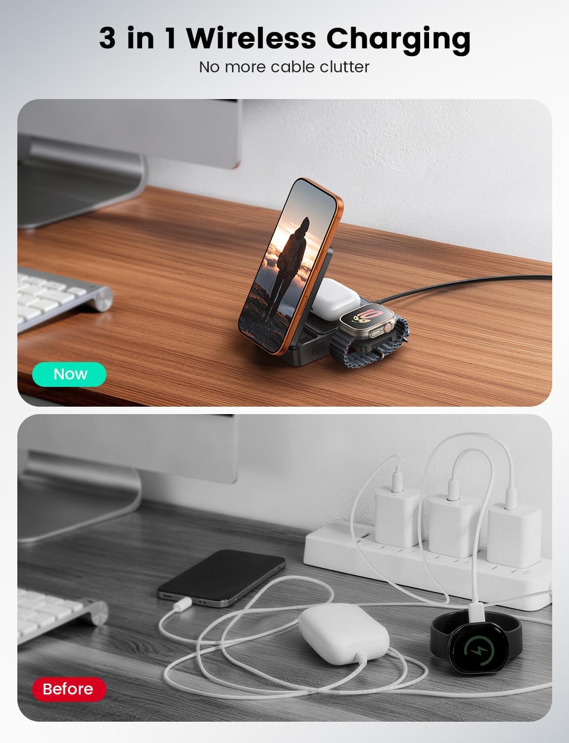 Lamicall 3-in-1 Qi2 Certified Wireless Charging Station Foldable Black NEW