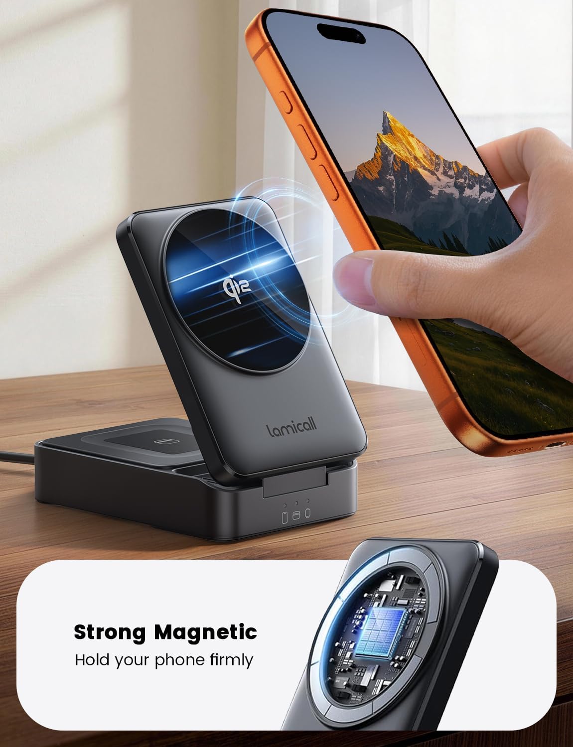 Lamicall 3-in-1 Qi2 Certified Wireless Charging Station Foldable Black NEW