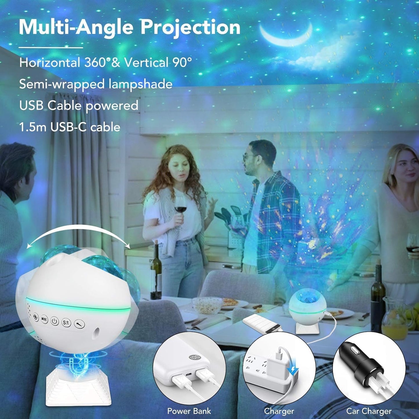 Calming White Star Projector Nebula Night Light with Remote for Bedroom NEW