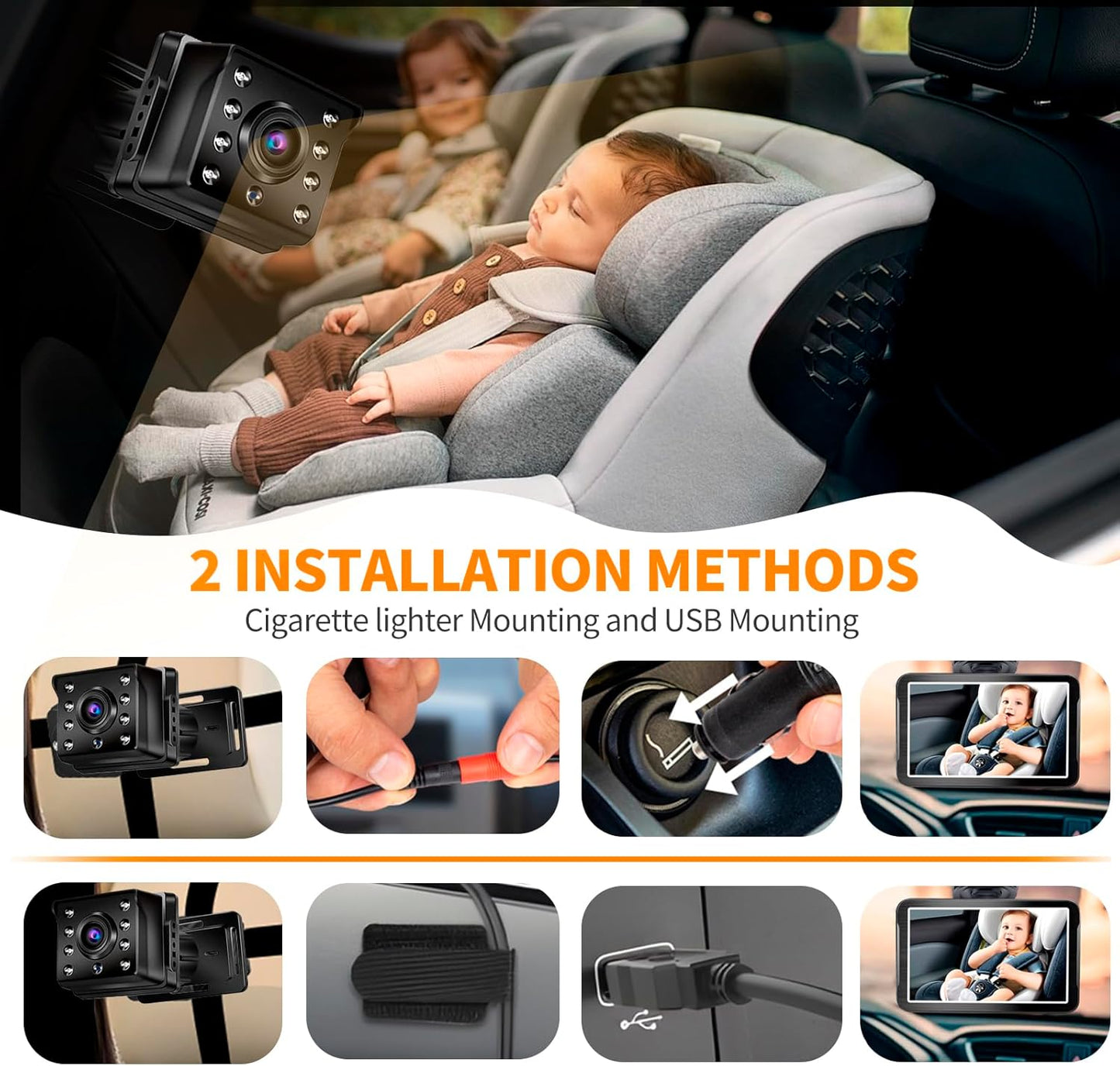 7" 2K HD 360° Rotating Backseat Baby Car Camera Monitor - Black Mirror DEMO