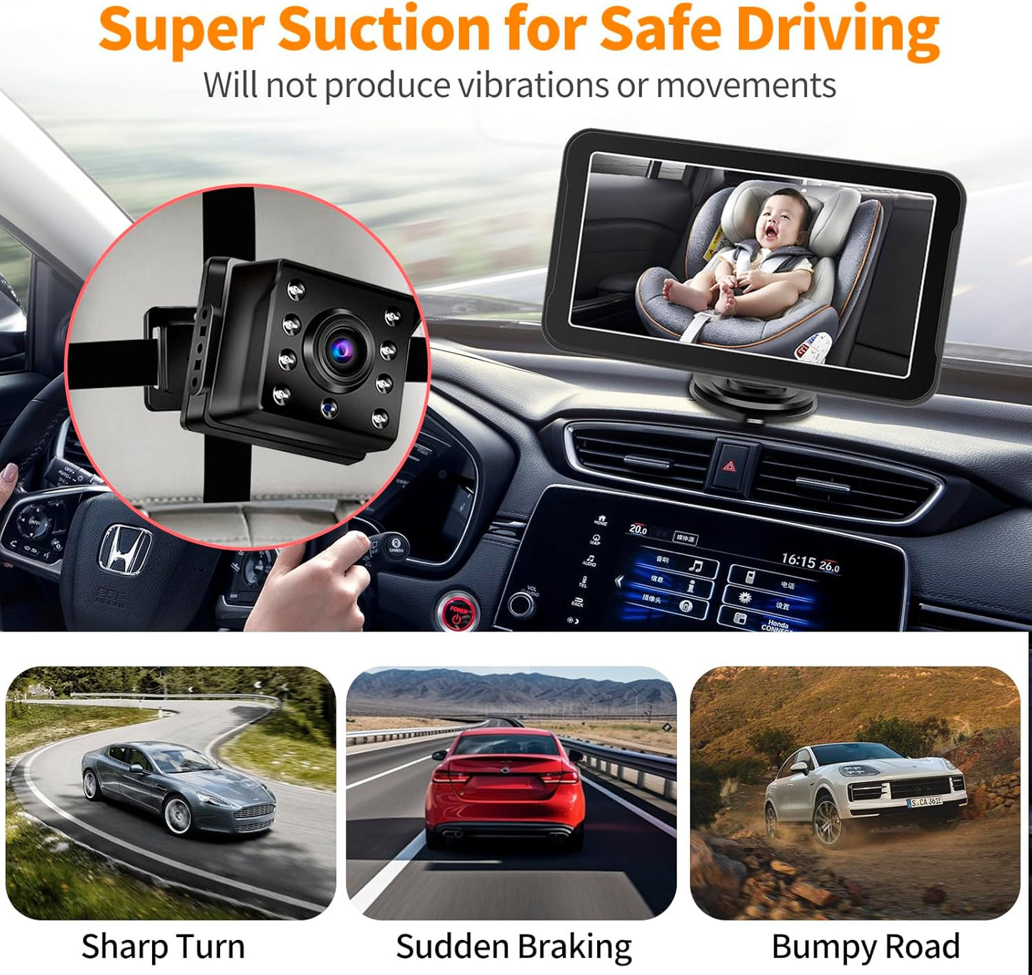7" 2K HD 360° Rotating Backseat Baby Car Camera Monitor - Black Mirror DEMO