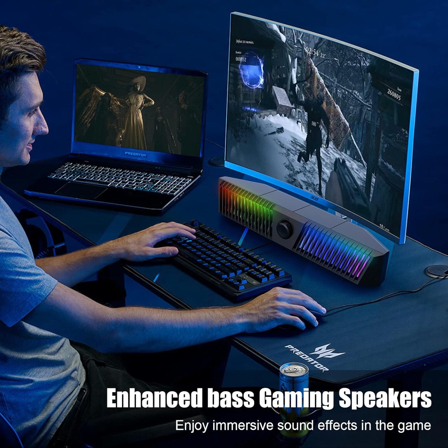 Smalody Black Computer Speakers for Desktop Gaming Monitor with Bluetooth DEMO