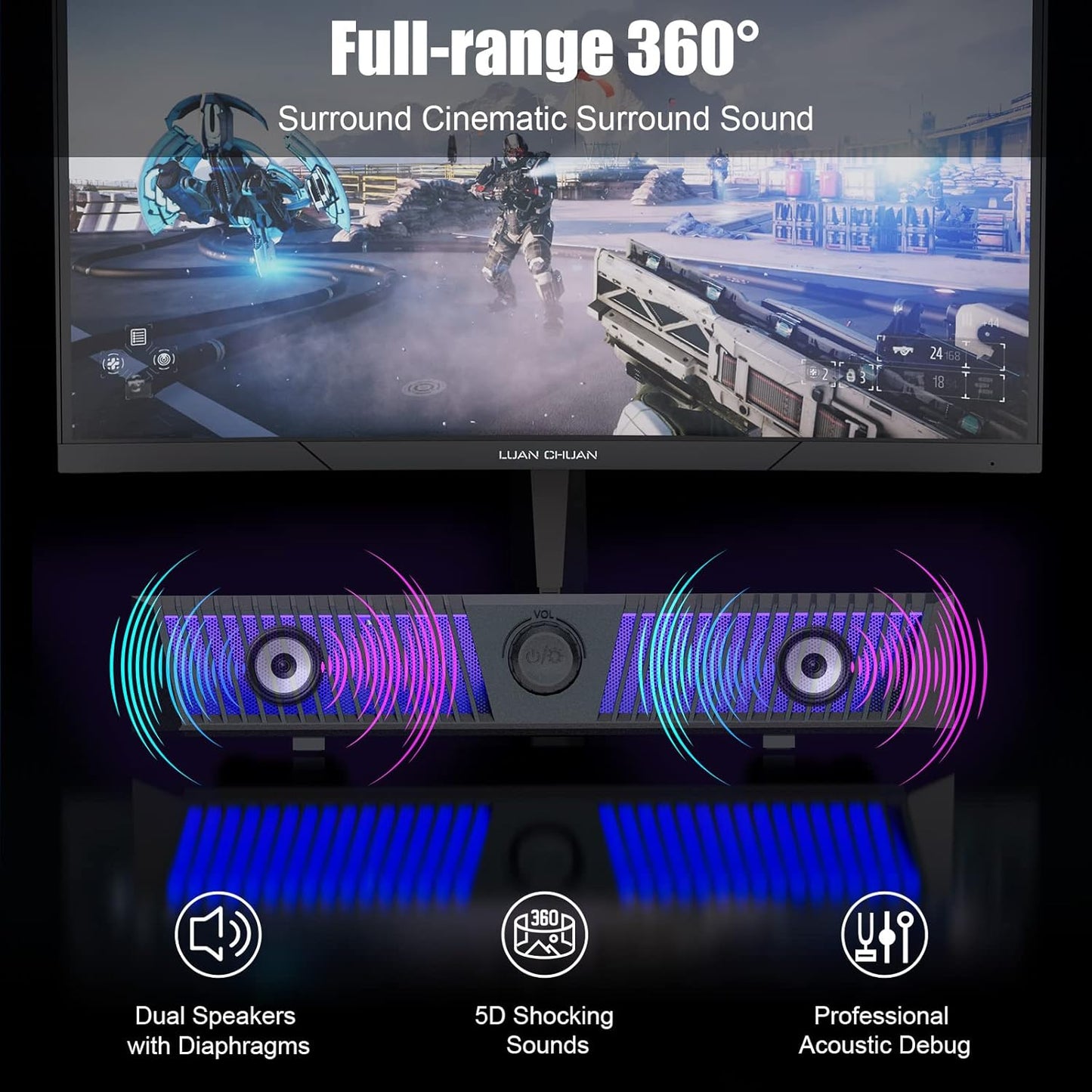 Smalody Black Computer Speakers for Desktop Gaming Monitor with Bluetooth DEMO