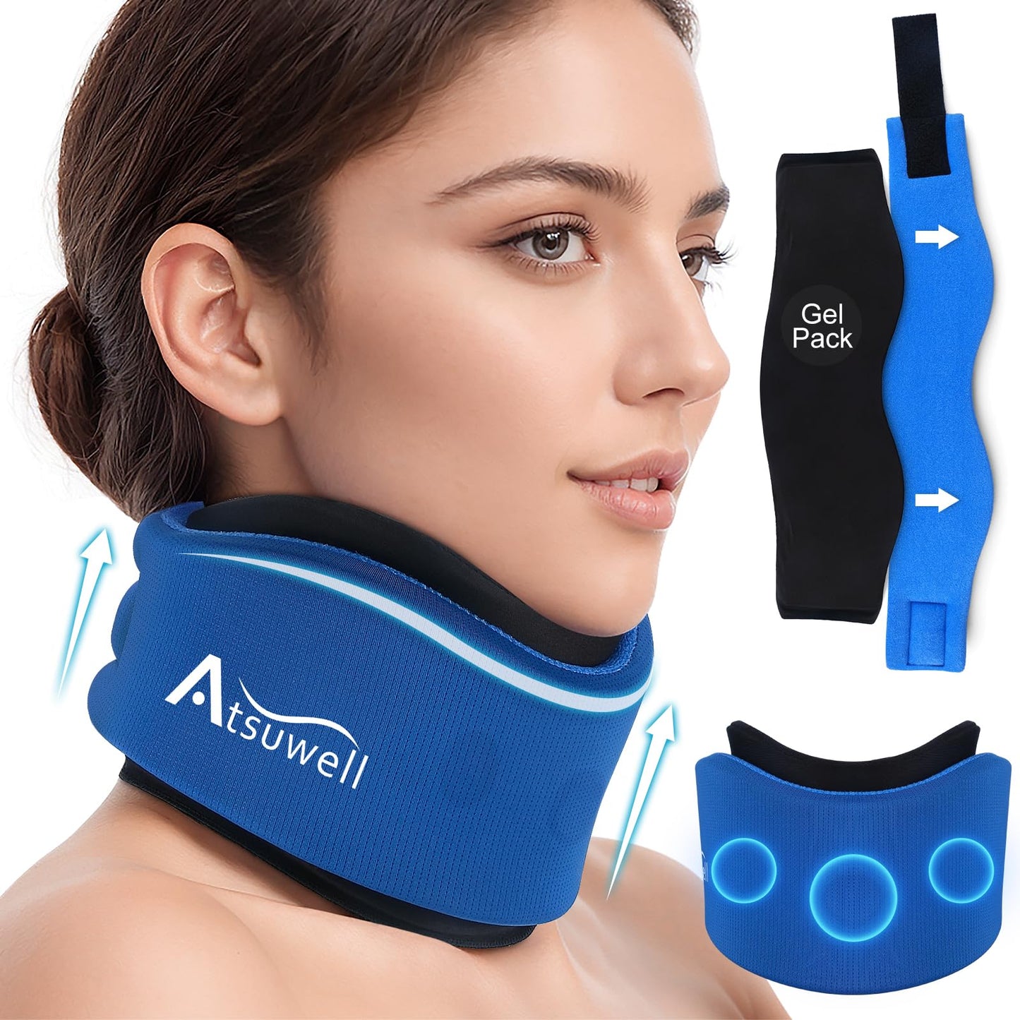 Atsuwell Soft Cervical Collar Neck Brace for Pain Relief and Support Blue DEMO