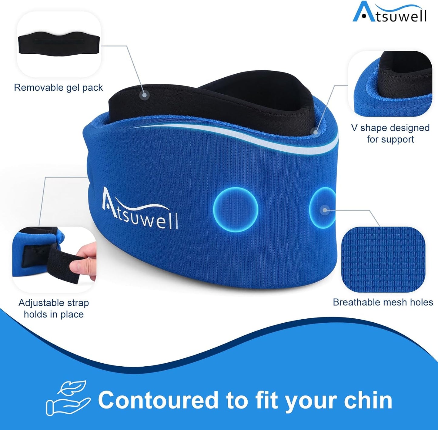Atsuwell Soft Cervical Collar Neck Brace for Pain Relief and Support Blue DEMO
