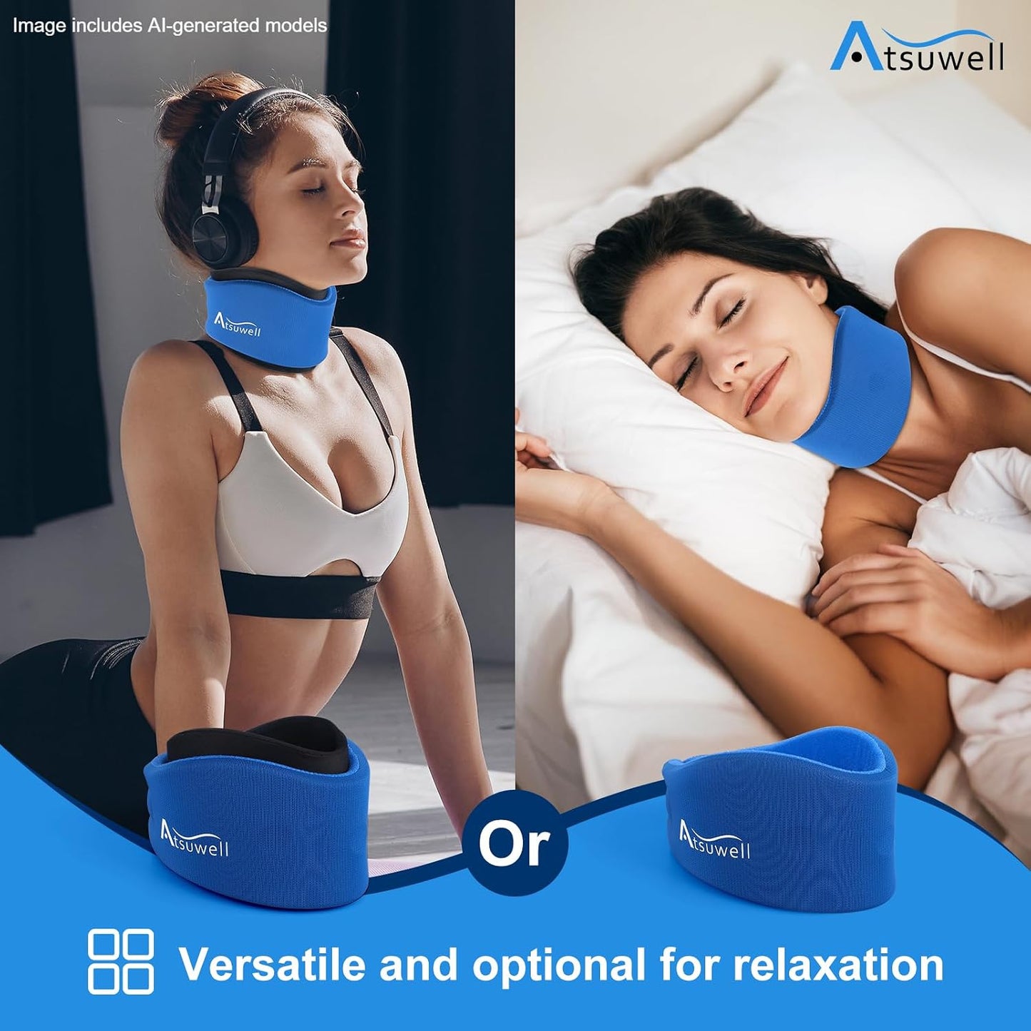 Atsuwell Soft Cervical Collar Neck Brace for Pain Relief and Support Blue DEMO