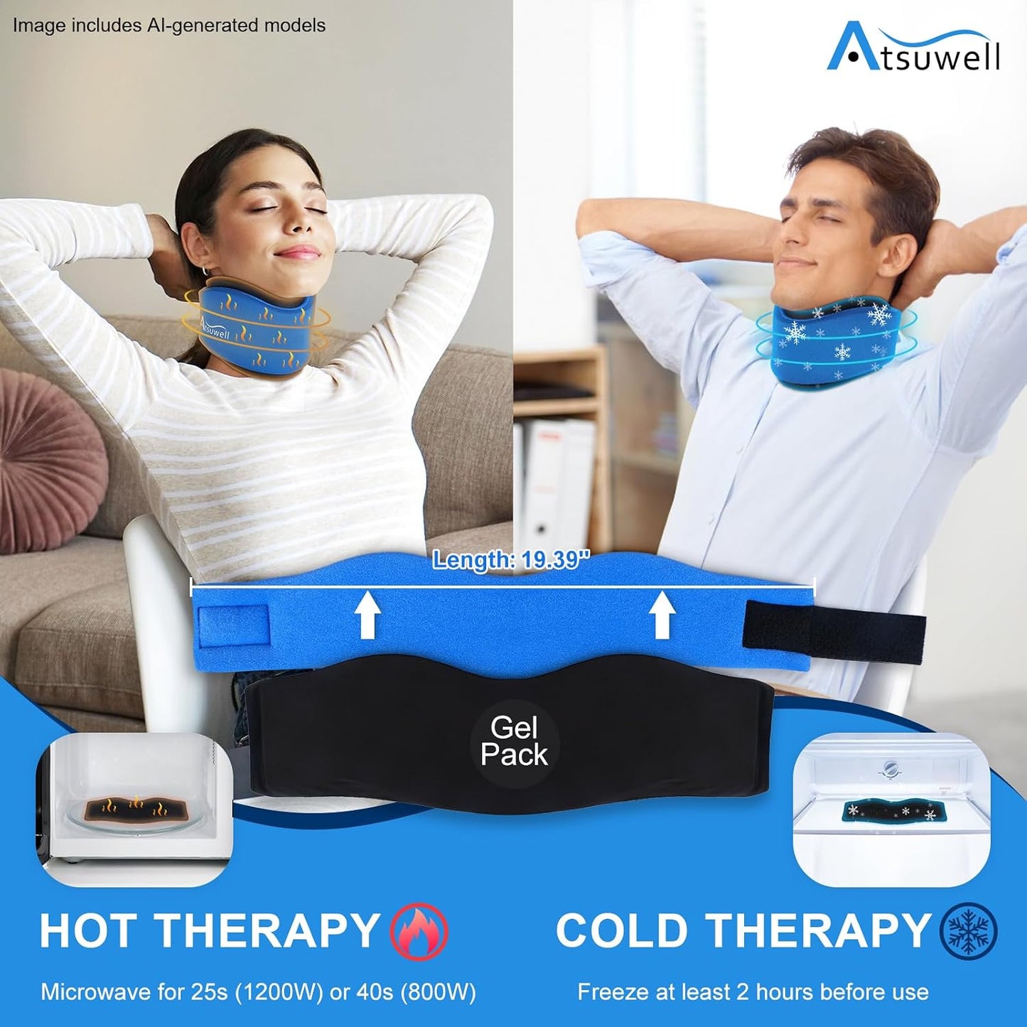 Atsuwell Soft Cervical Collar Neck Brace for Pain Relief and Support Blue DEMO