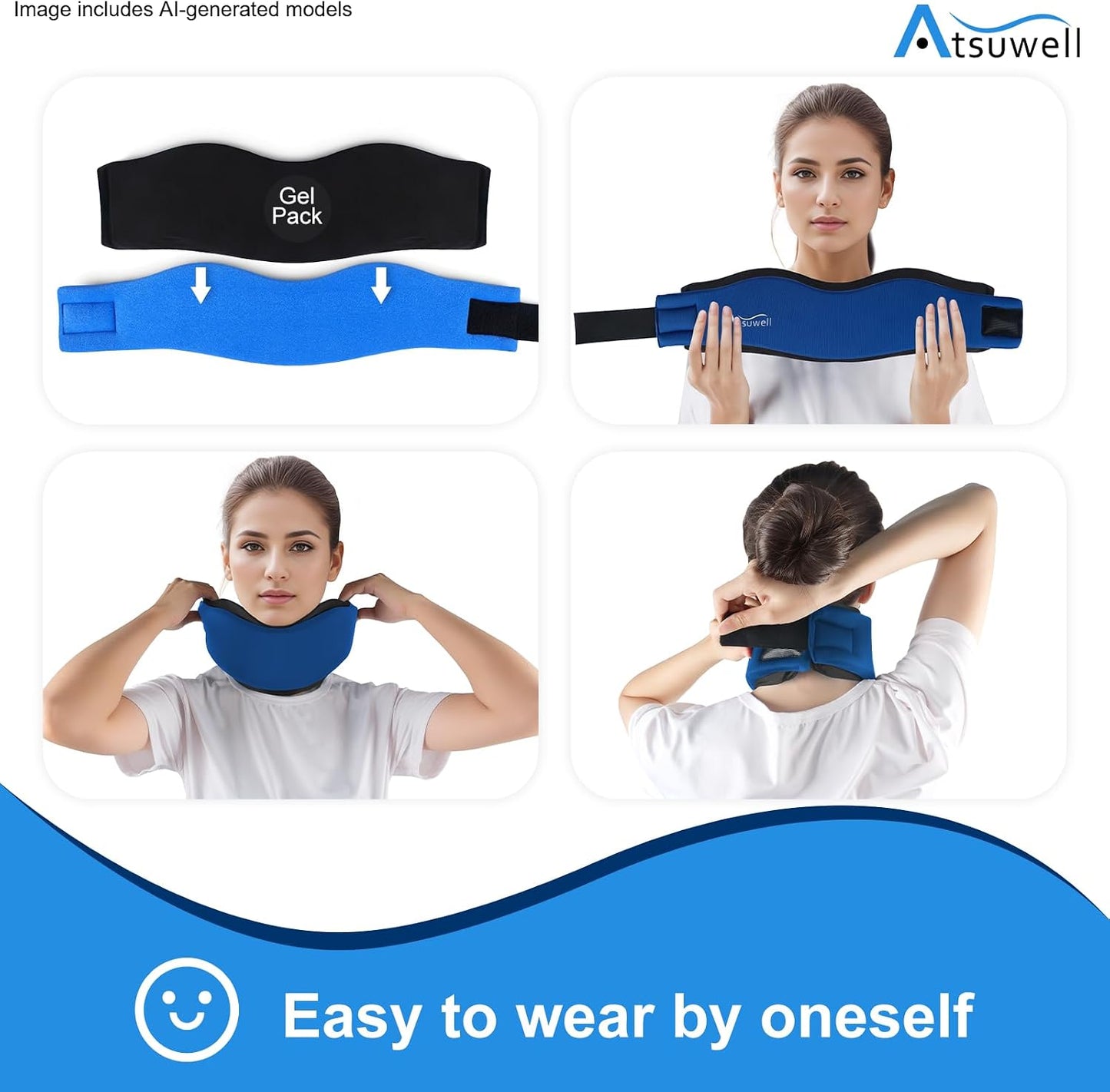 Atsuwell Soft Cervical Collar Neck Brace for Pain Relief and Support Blue DEMO