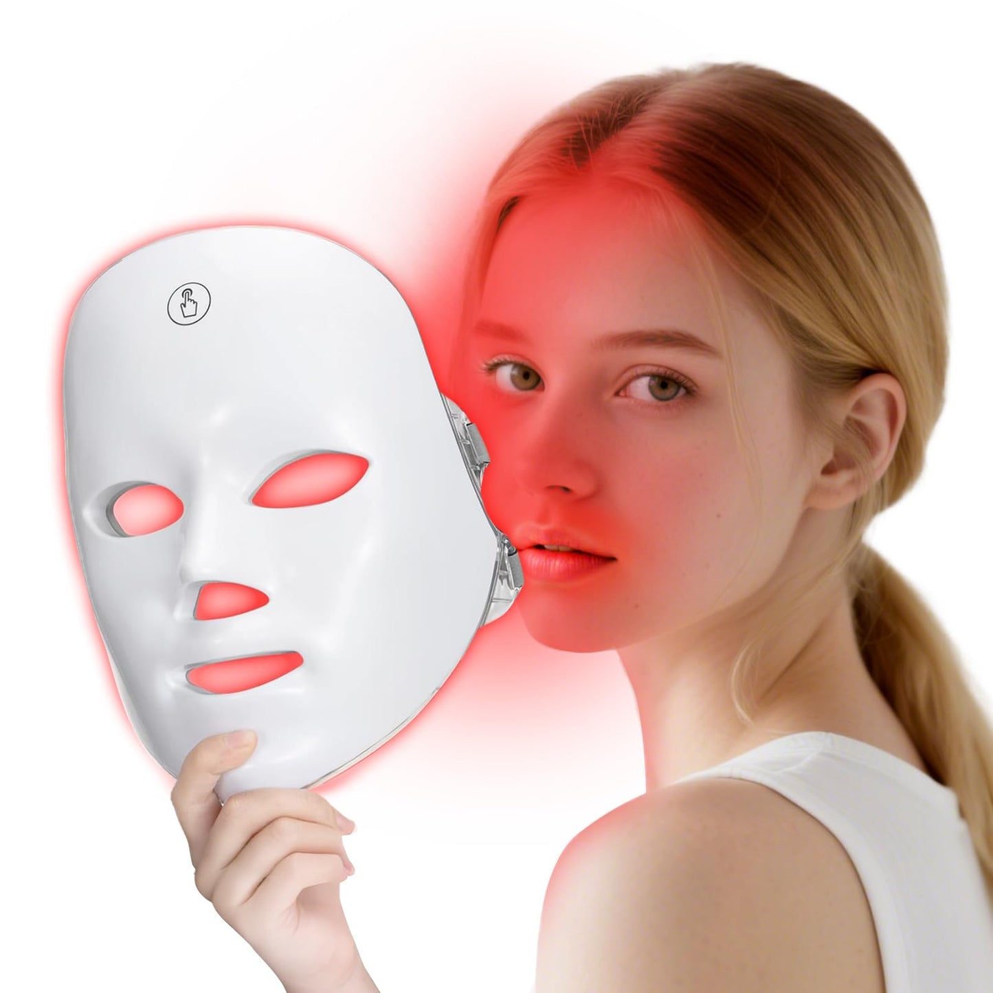 7 Color Light Therapy LED Face Mask Skin Rejuvenation Device White One Size NEW