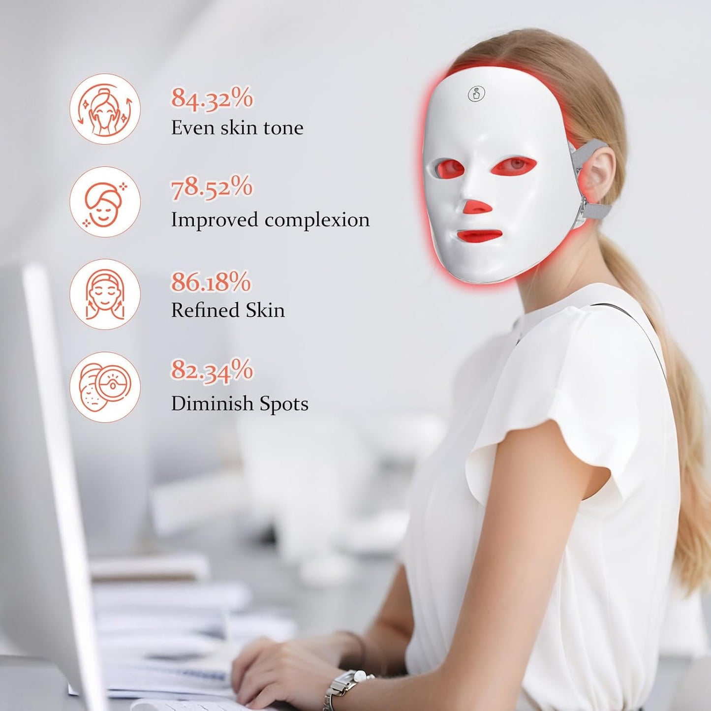 7 Color Light Therapy LED Face Mask Skin Rejuvenation Device White One Size NEW