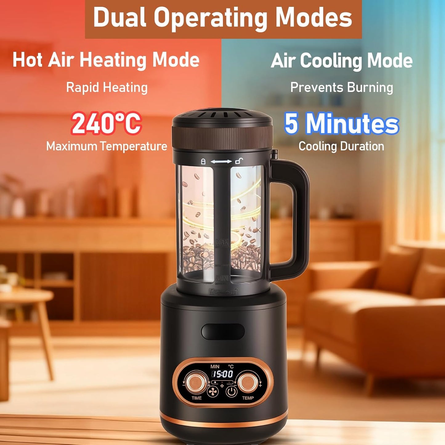 Adjustable Temperature Automatic Coffee Roaster in Black & Brown for Home DEMO