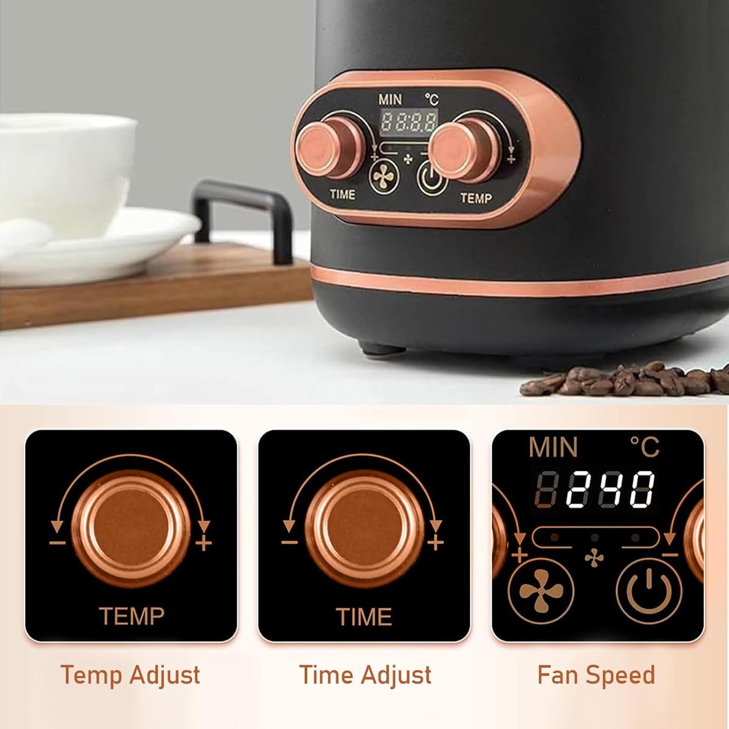 Adjustable Temperature Automatic Coffee Roaster in Black & Brown for Home DEMO