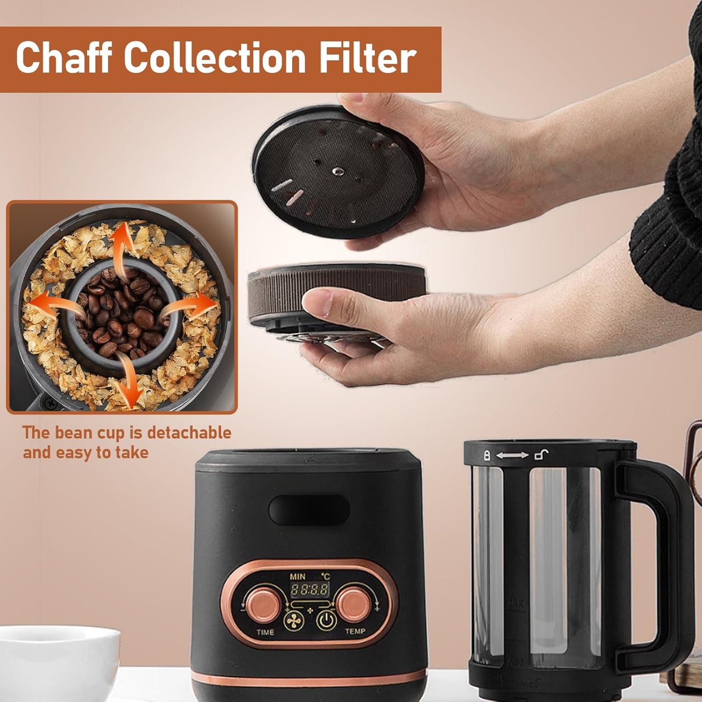 Adjustable Temperature Automatic Coffee Roaster in Black & Brown for Home DEMO