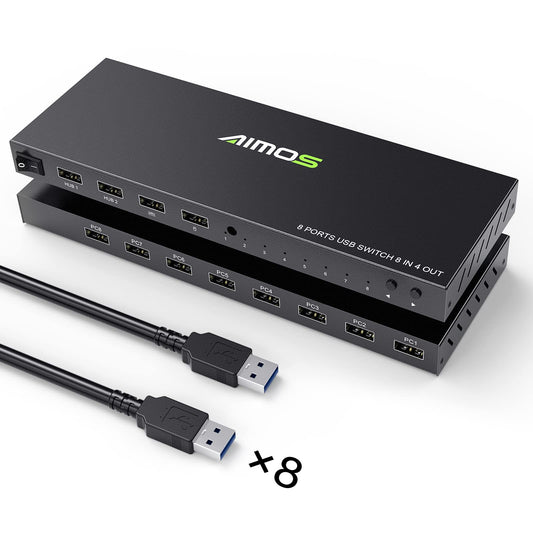 AIMOS 8-in-4-Out USB Printer Sharer Switcher Hub Selector Box Black Size NEW