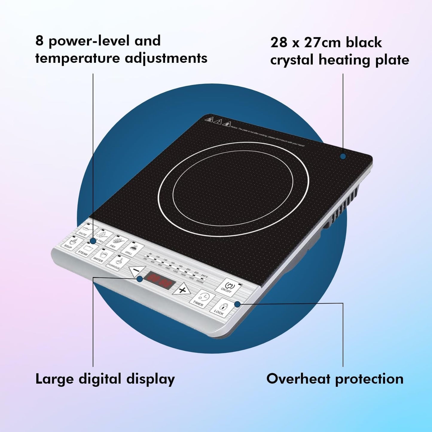 Healthy Choice 2000W Induction Cooktop Stove Powerful Electric Black & DEMO