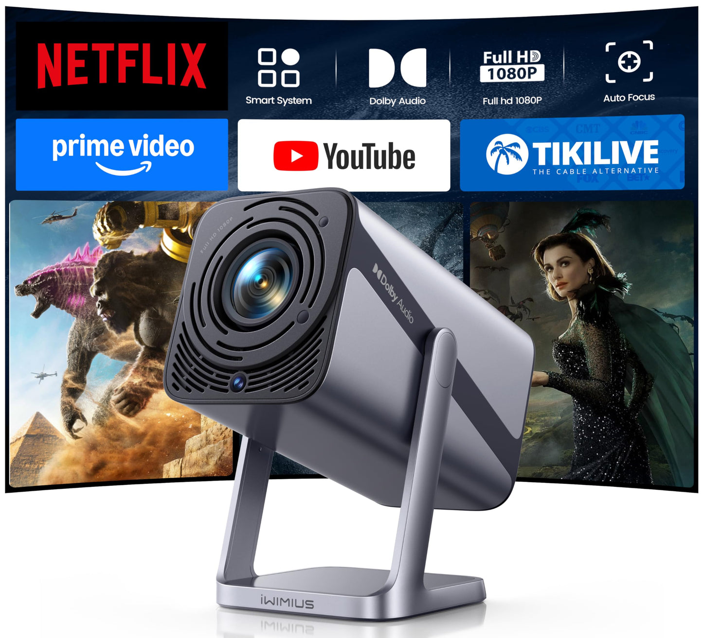 iWIMIUS 4K Projectors Portable Projector with Auto Focus - Smoke Gray for Home