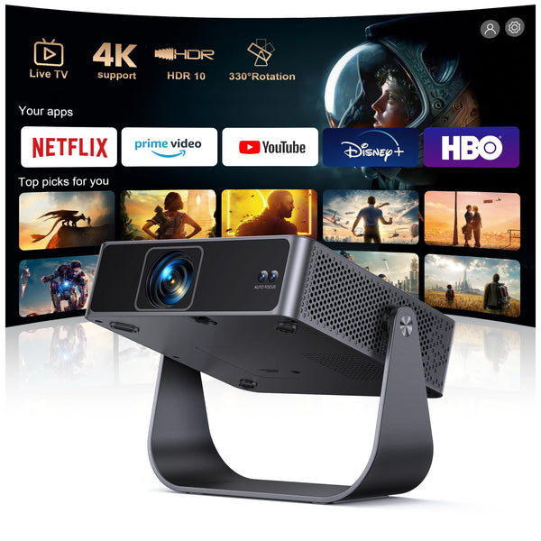 PUTRIMS 4K Projectors Mini Projector 330° Rotatable Matte Black Home Theater