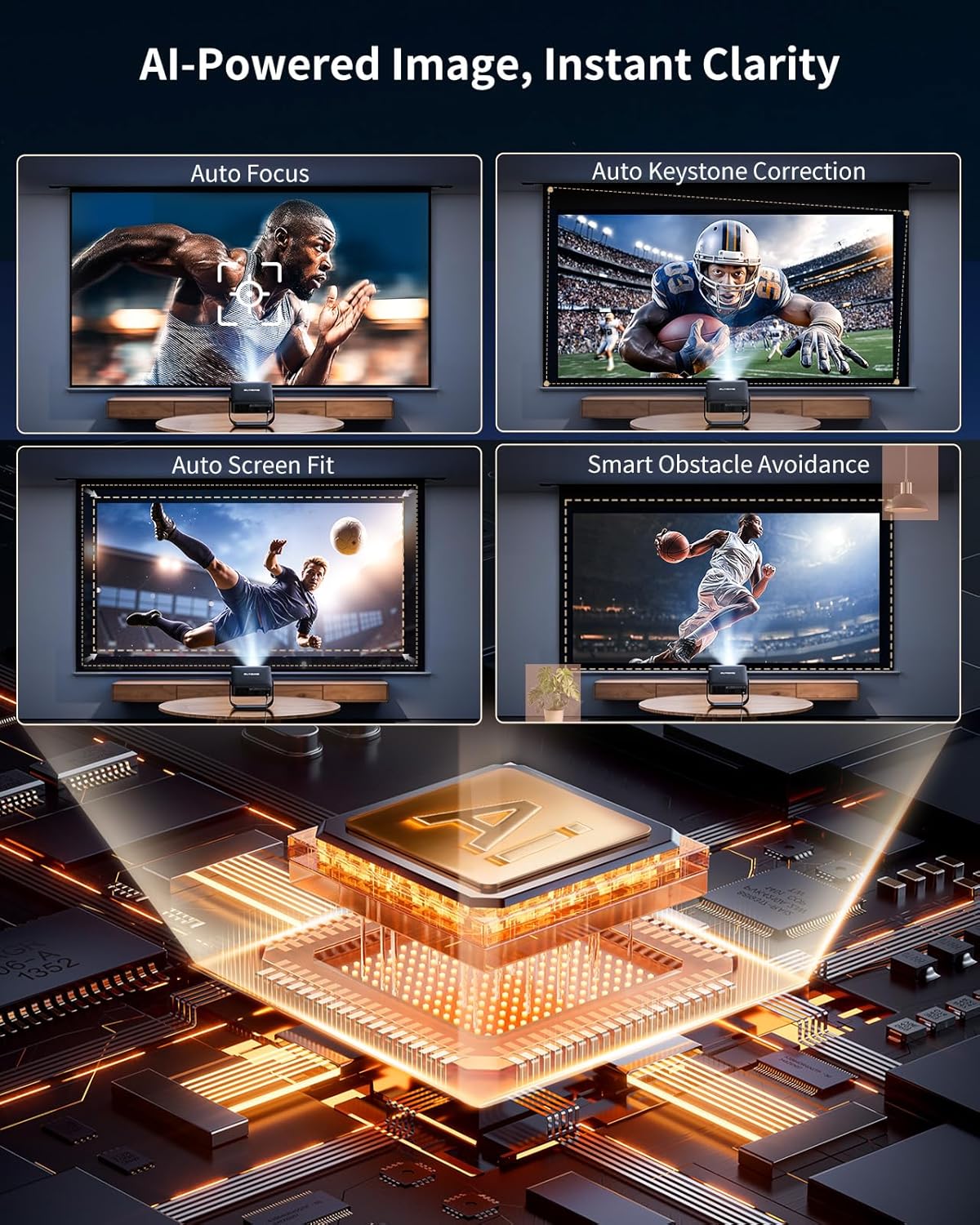 PUTRIMS 4K Projectors Mini Projector 330° Rotatable Matte Black Home Theater