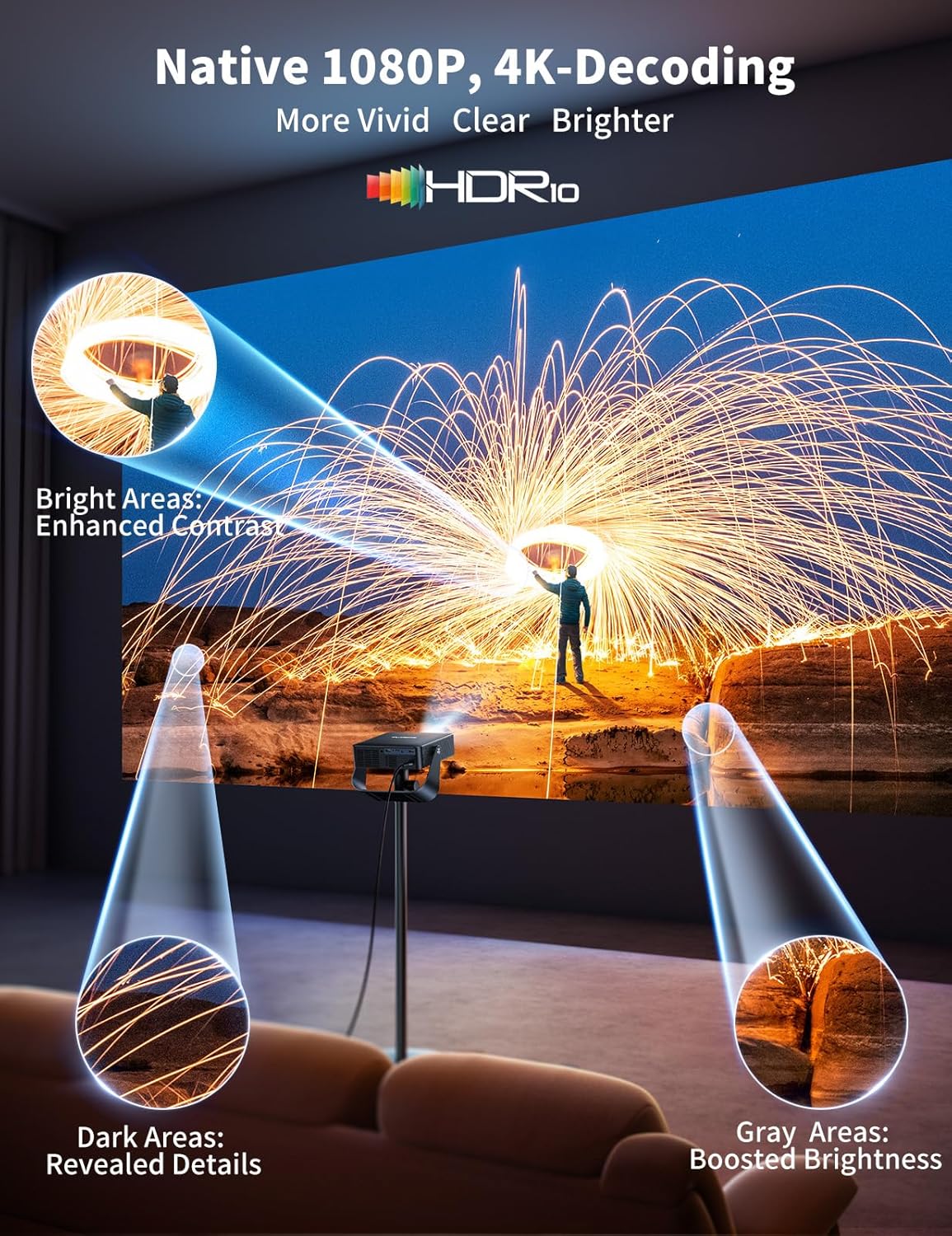PUTRIMS 4K Projectors Mini Projector 330° Rotatable Matte Black Home Theater