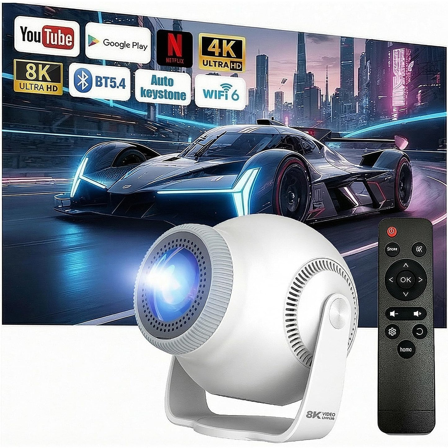 4K 8K Projectors HD Android 14 5G WiFi Mini Projector for Home Theater