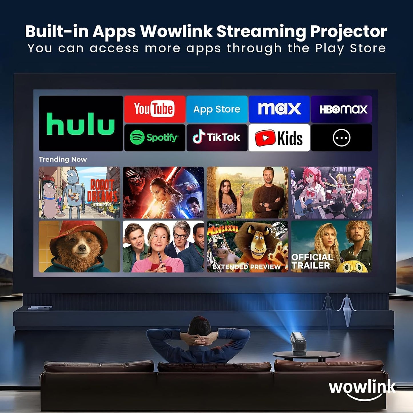 wowlink 4K Projectors Projector with Auto Focus, 1080P Native Resolution, Black