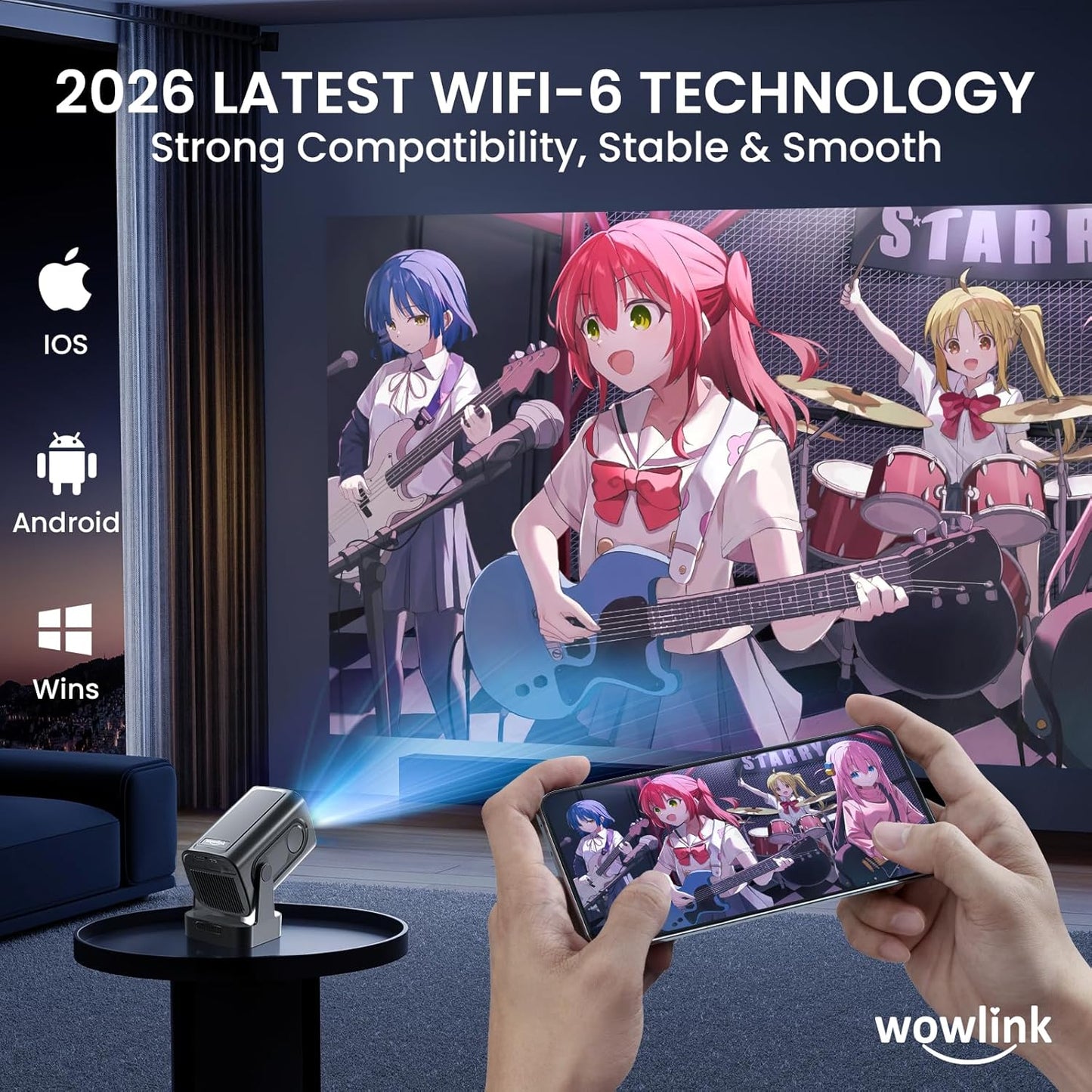 wowlink 4K Projectors Projector with Auto Focus, 1080P Native Resolution, Black
