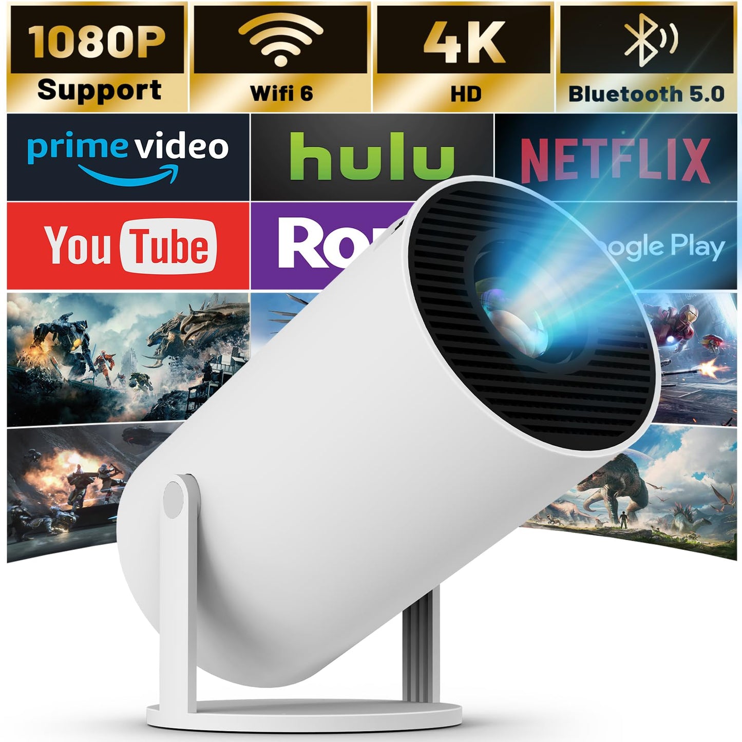 1080P FHD Projectors Mini Portable Projector with Auto Focus, WiFi and Wireless