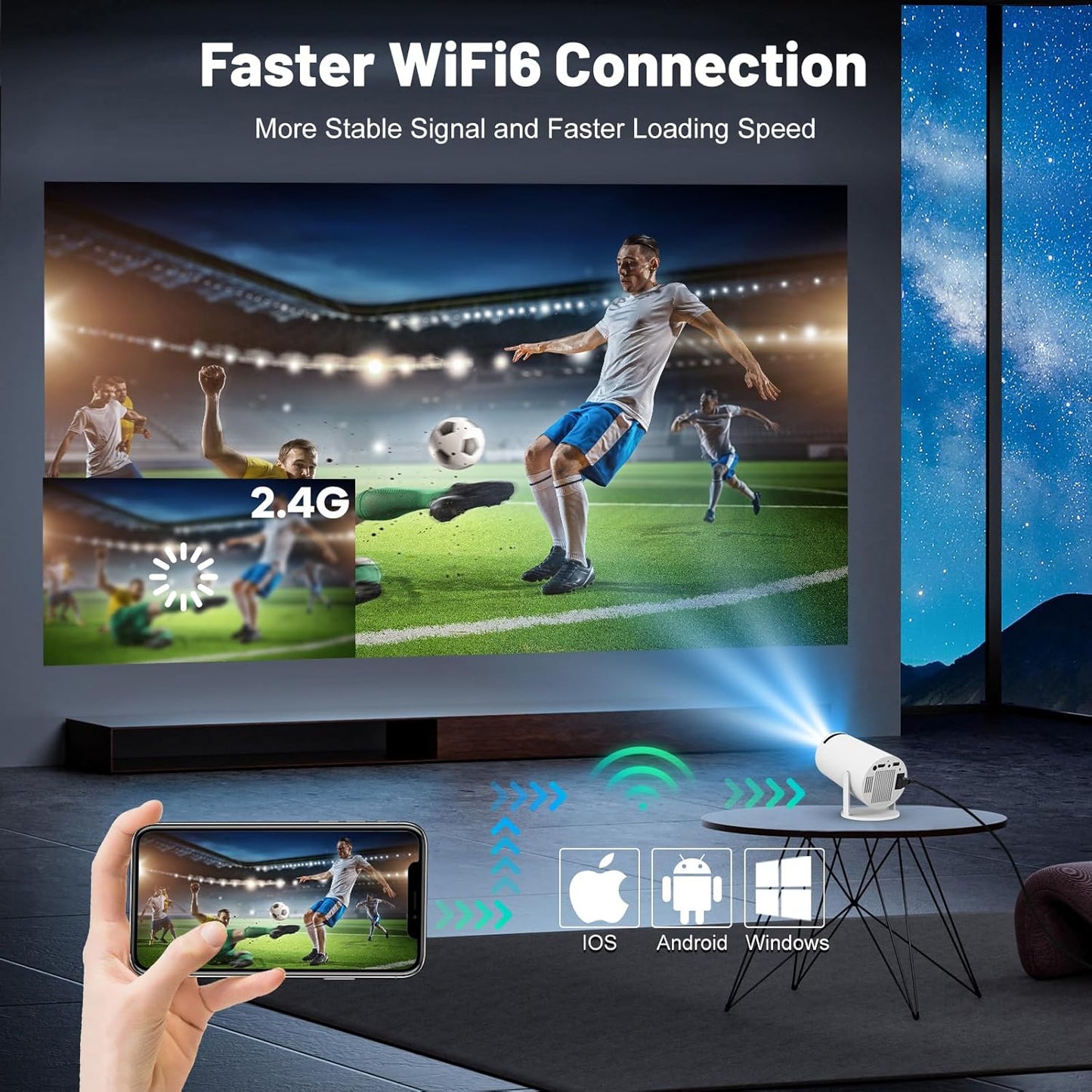 1080P FHD Projectors Mini Portable Projector with Auto Focus, WiFi and Wireless