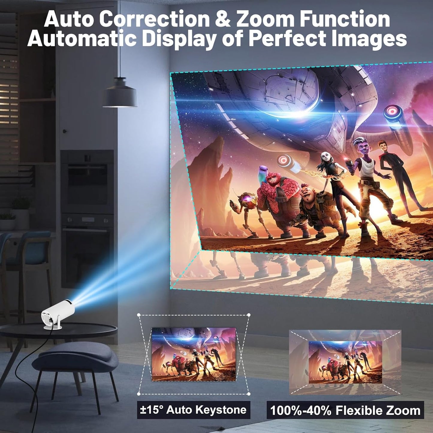 1080P FHD Projectors Mini Portable Projector with Auto Focus, WiFi and Wireless
