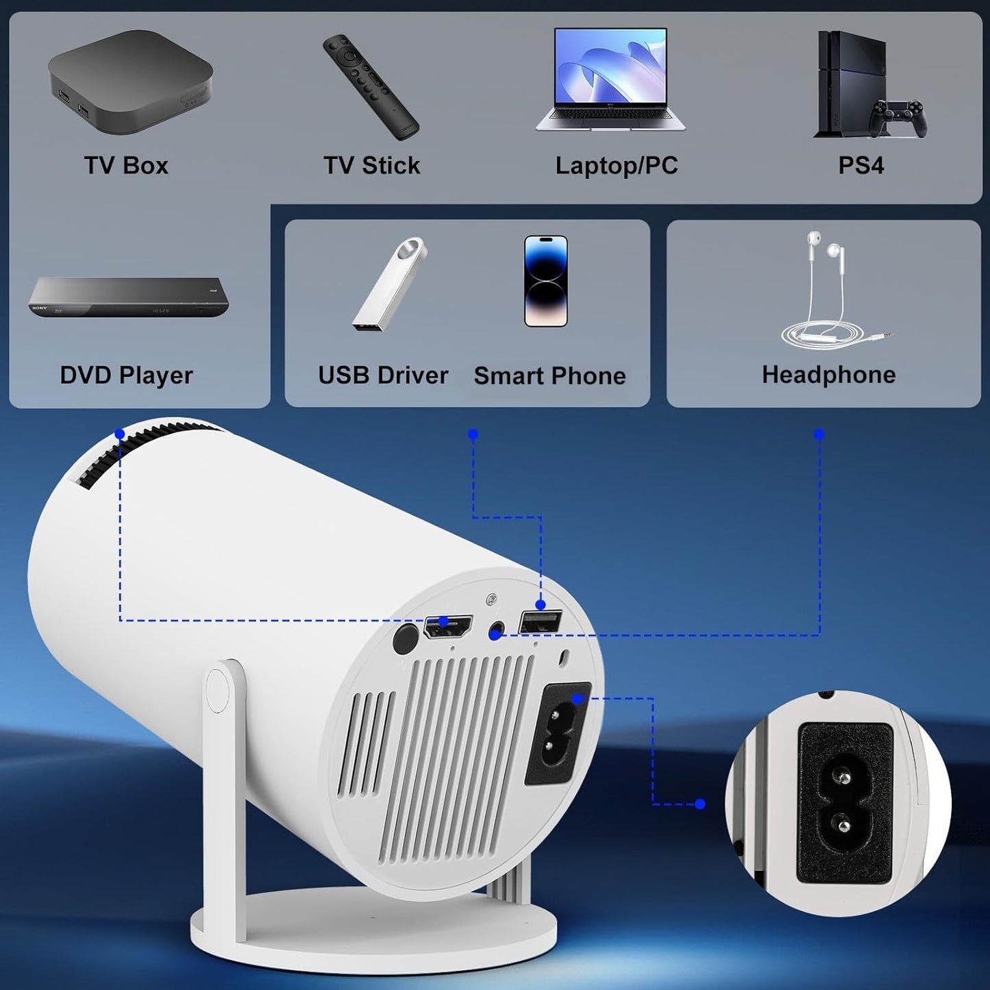 1080P FHD Projectors Mini Portable Projector with Auto Focus, WiFi and Wireless