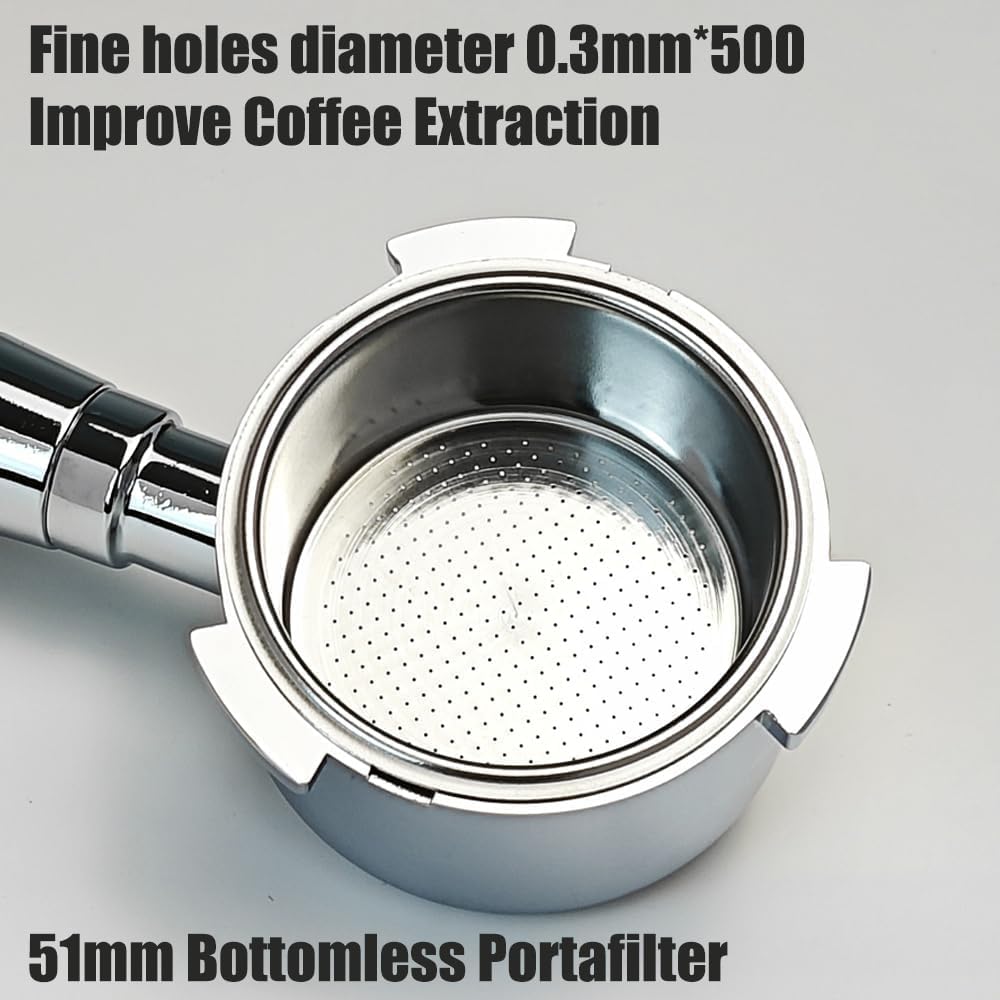 Stainless Steel Bottomless Portafilter for Espresso Machines Size 51mm NEW