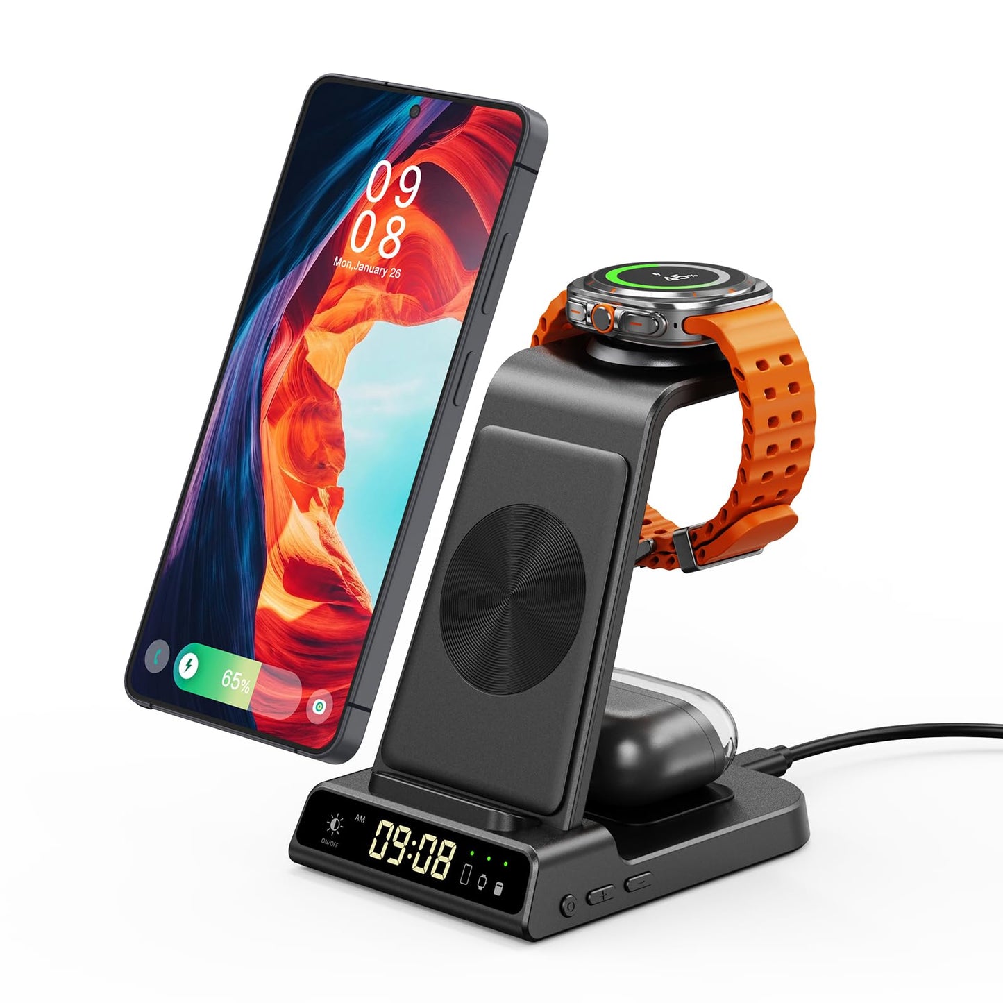 3-in-1 Wireless Charging Station for Smartphones, Black - Induction Charger DEMO