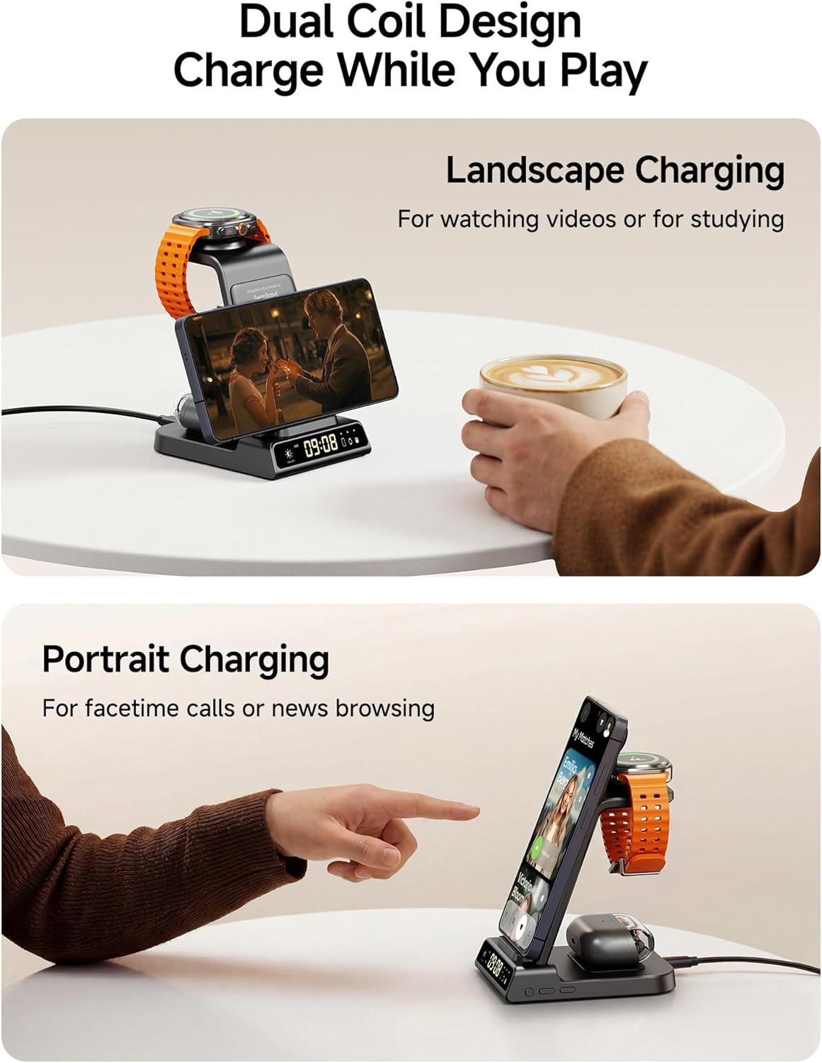 3-in-1 Wireless Charging Station for Smartphones, Black - Induction Charger DEMO