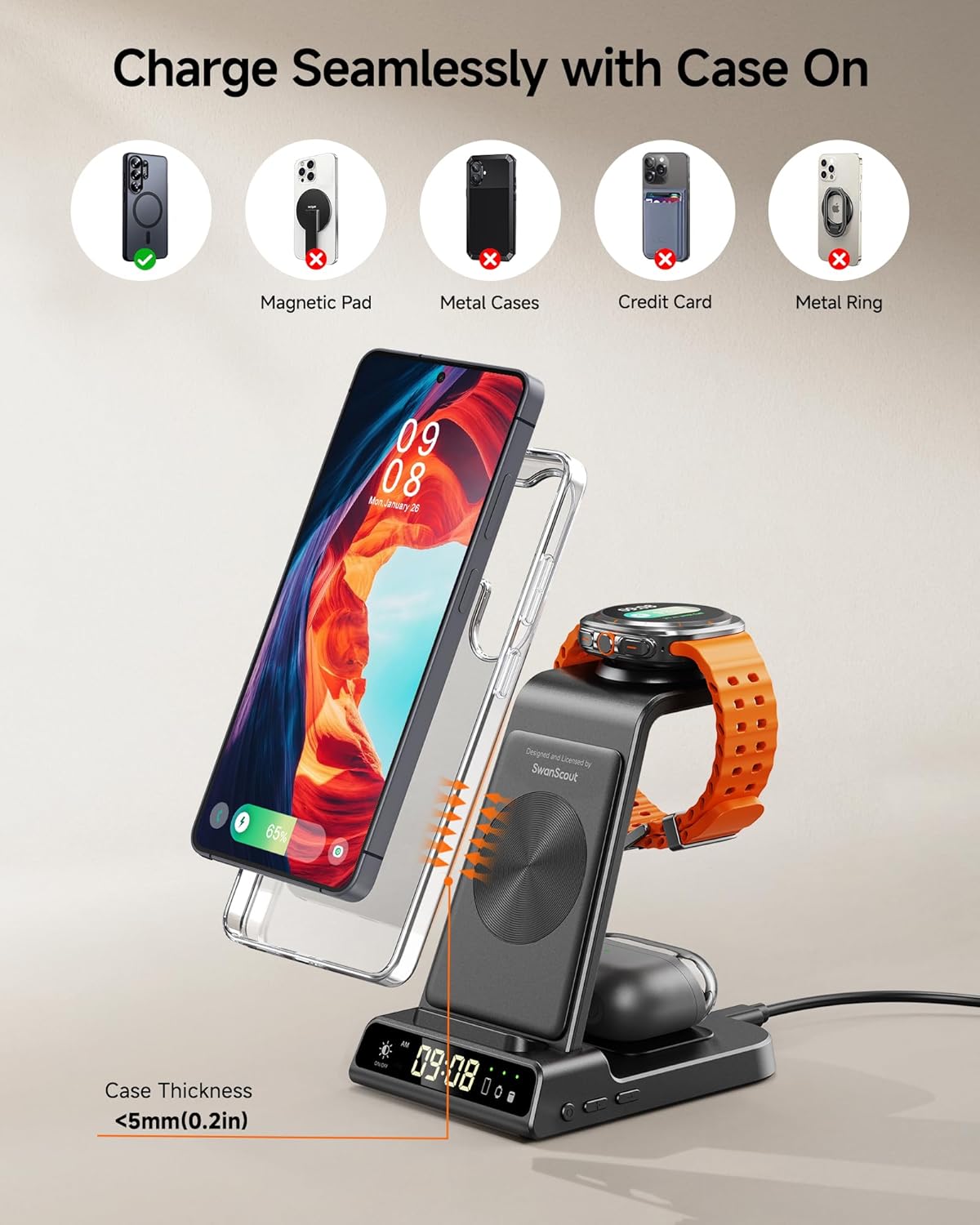 3-in-1 Wireless Charging Station for Smartphones, Black - Induction Charger DEMO