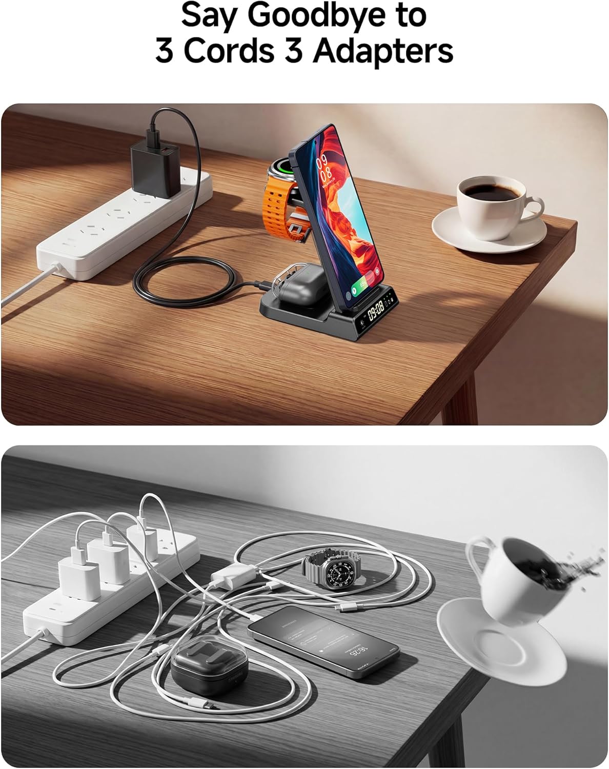 3-in-1 Wireless Charging Station for Smartphones, Black - Induction Charger DEMO