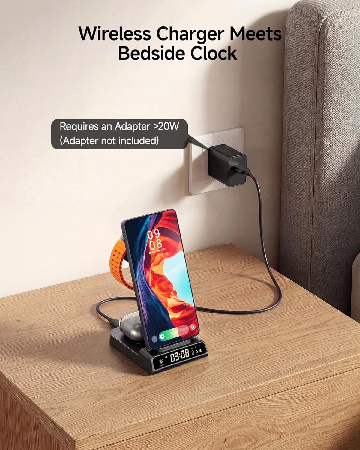 3-in-1 Wireless Charging Station for Smartphones, Black - Induction Charger DEMO