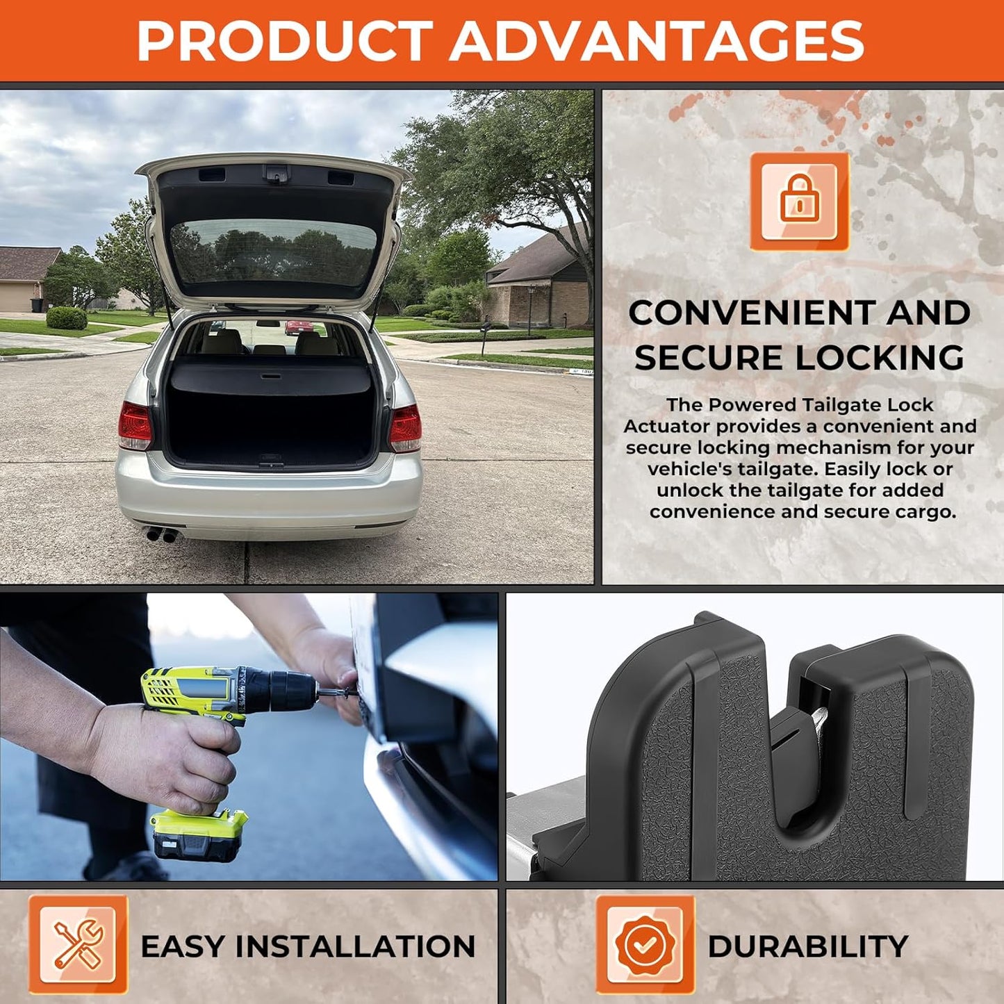 Black Power Door Lock Actuator for Tailgate, Trunk Lid, and Liftgate DEMO