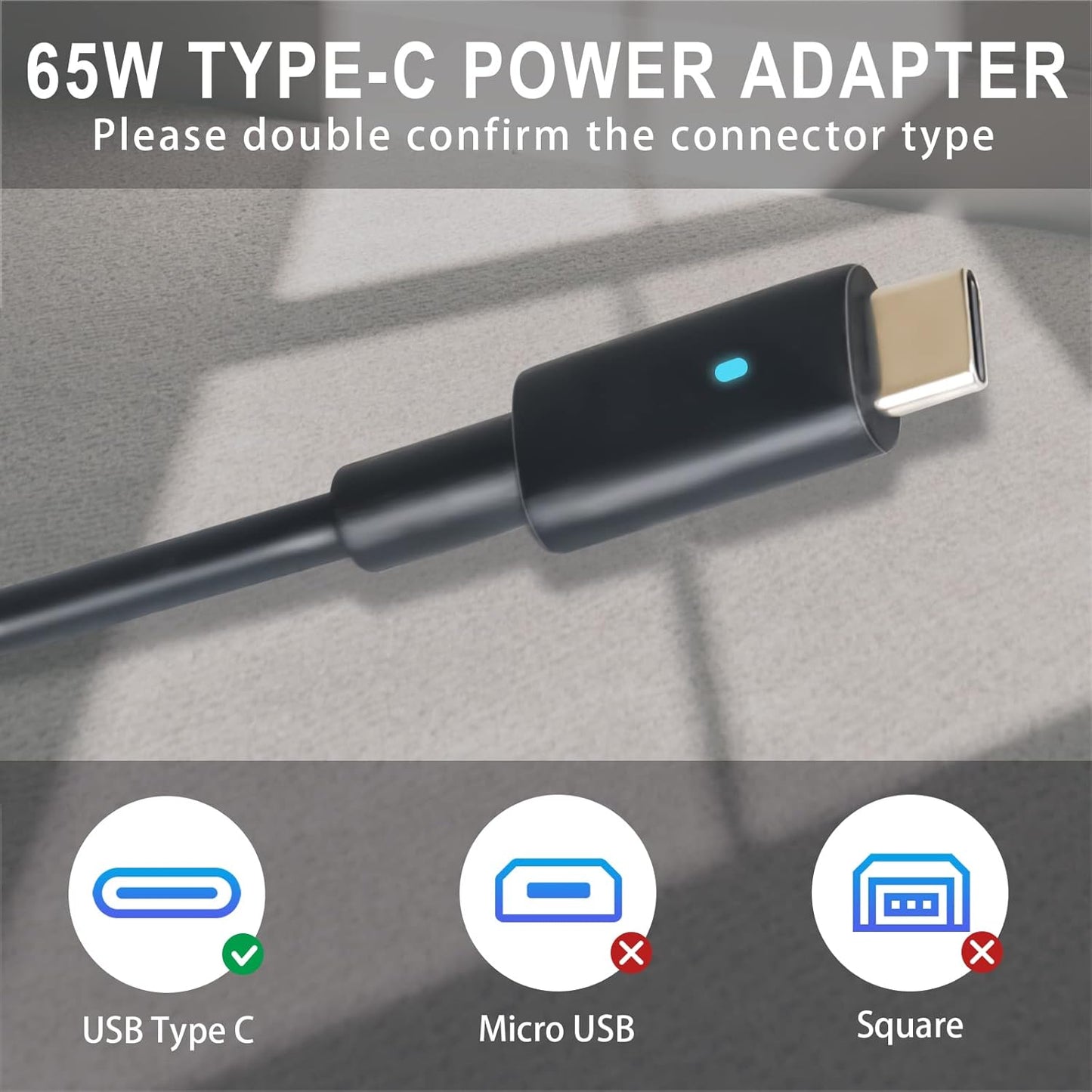 65W USB-C Laptop Charger for Dell XPS 13 15 Latitude 5420 5290 7 Black DEMO