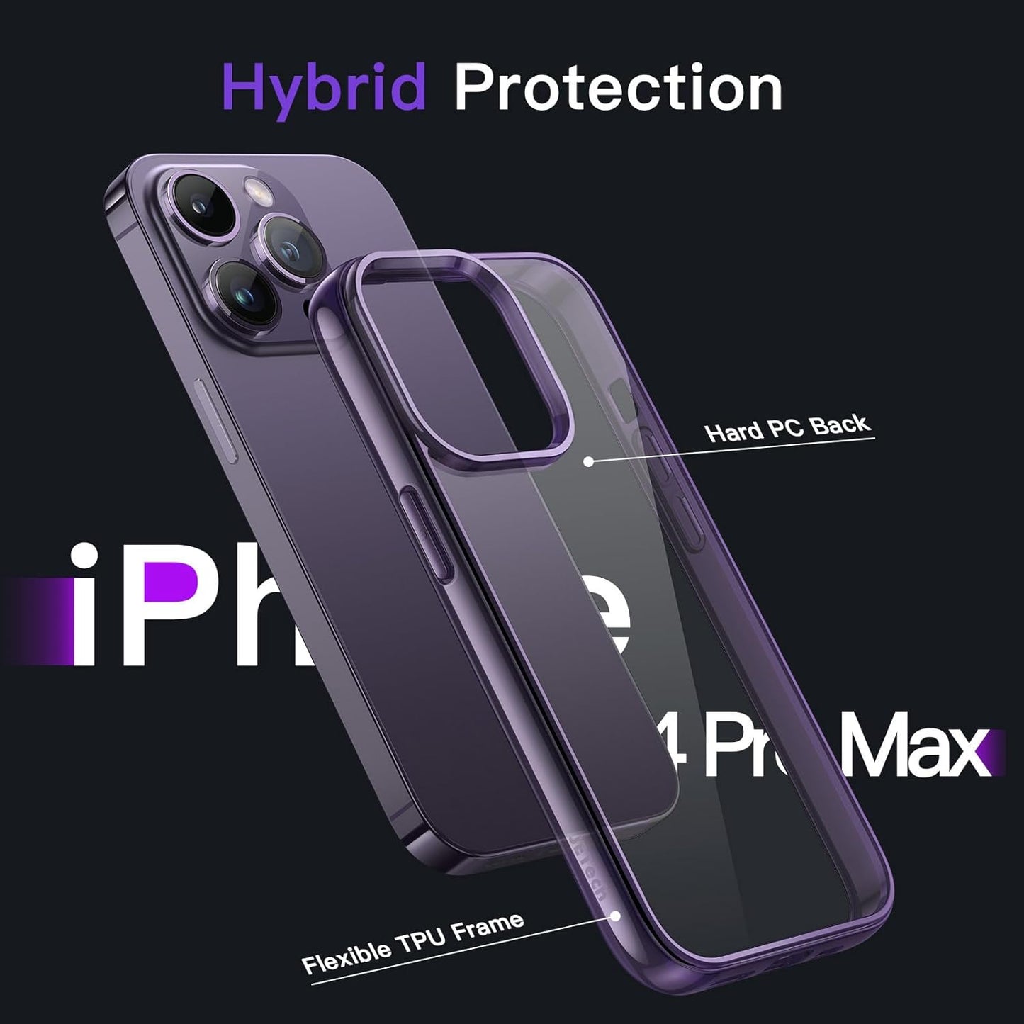 JETech Deep Purple Shockproof Protective Phone Case for iPhone 14 Pro Max DEMO
