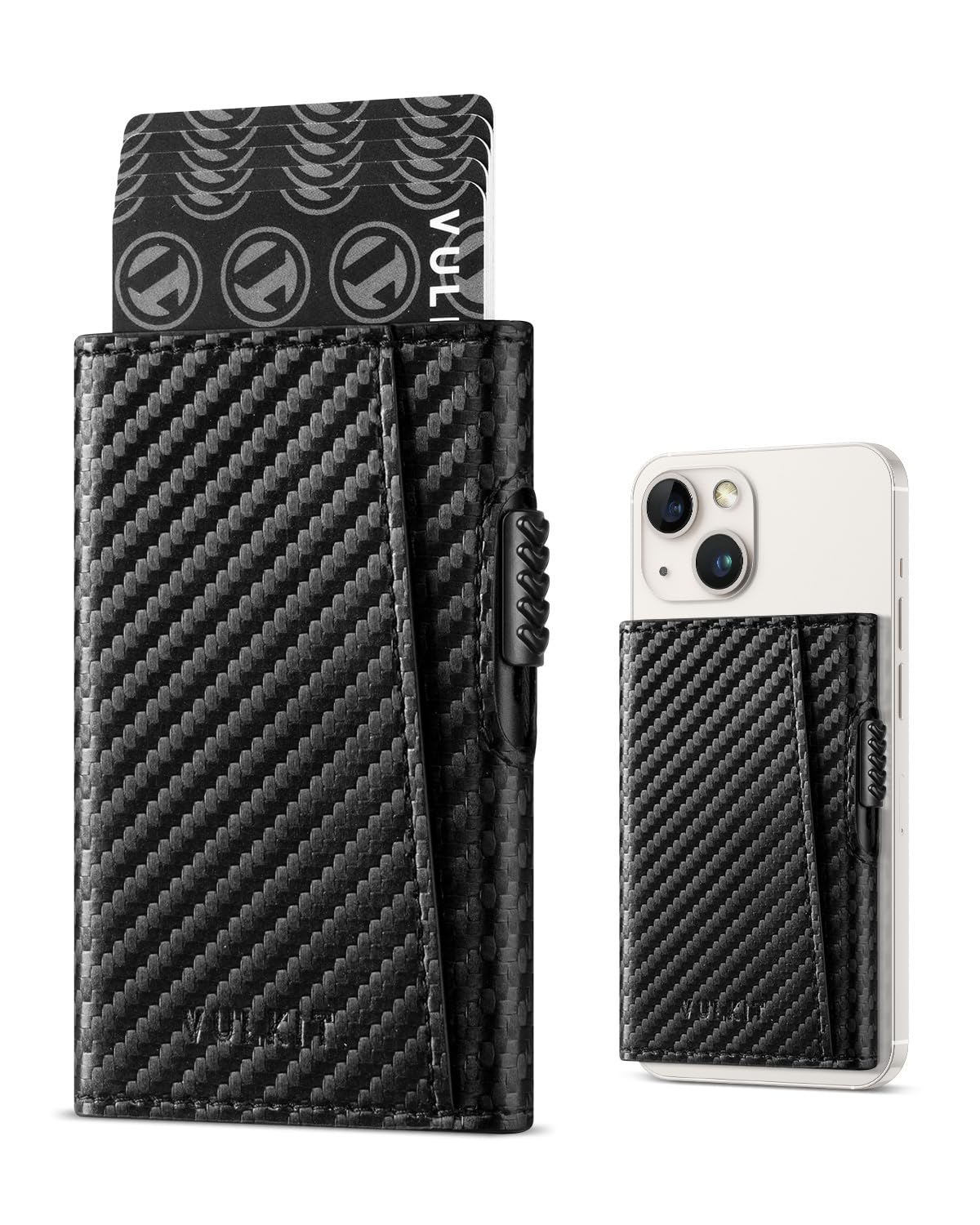VULKIT Slim Wallets Wallet Leather Card Holder Pop-Up Phone Case Carbon DEMO